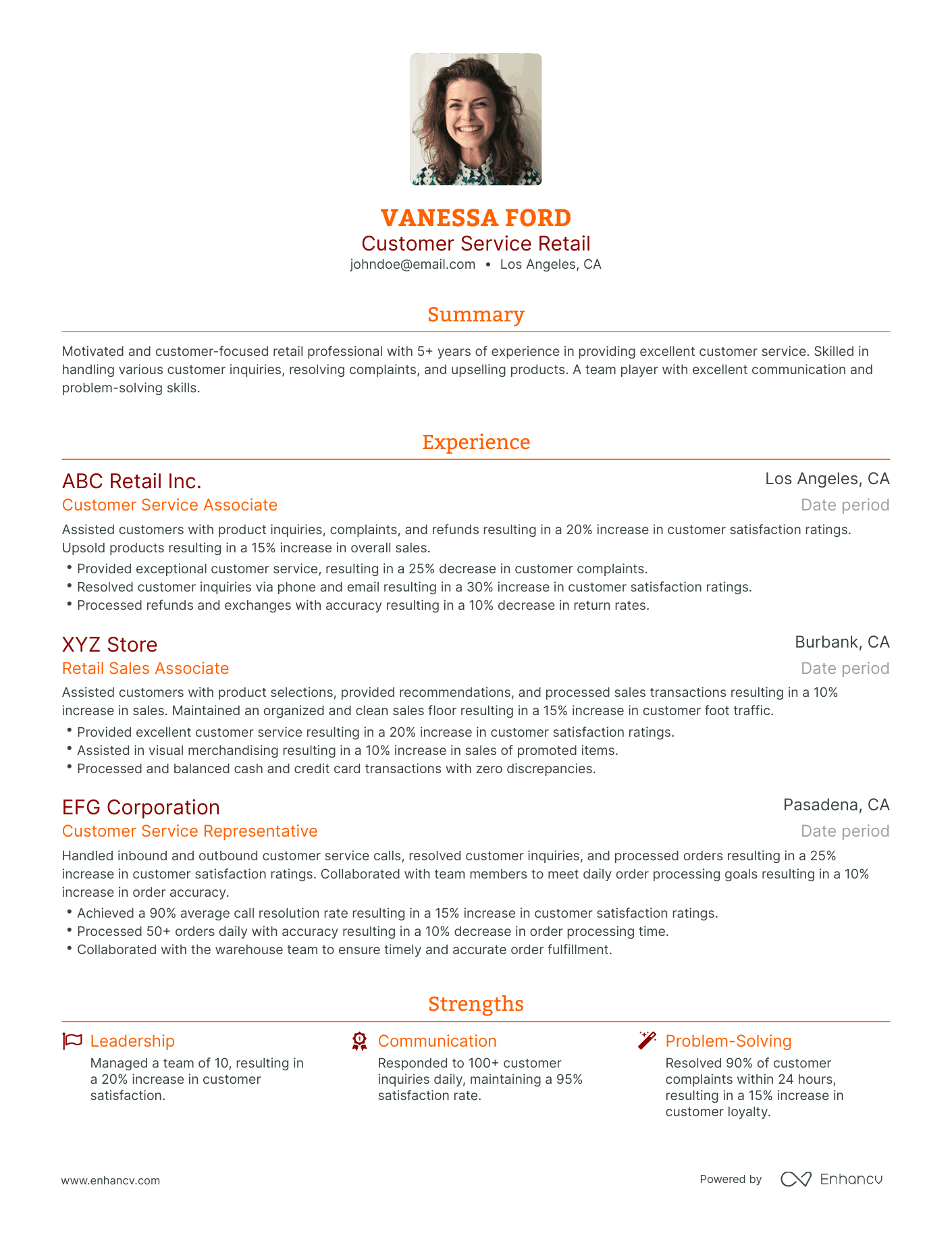 Traditional Customer Service Retail Resume Template