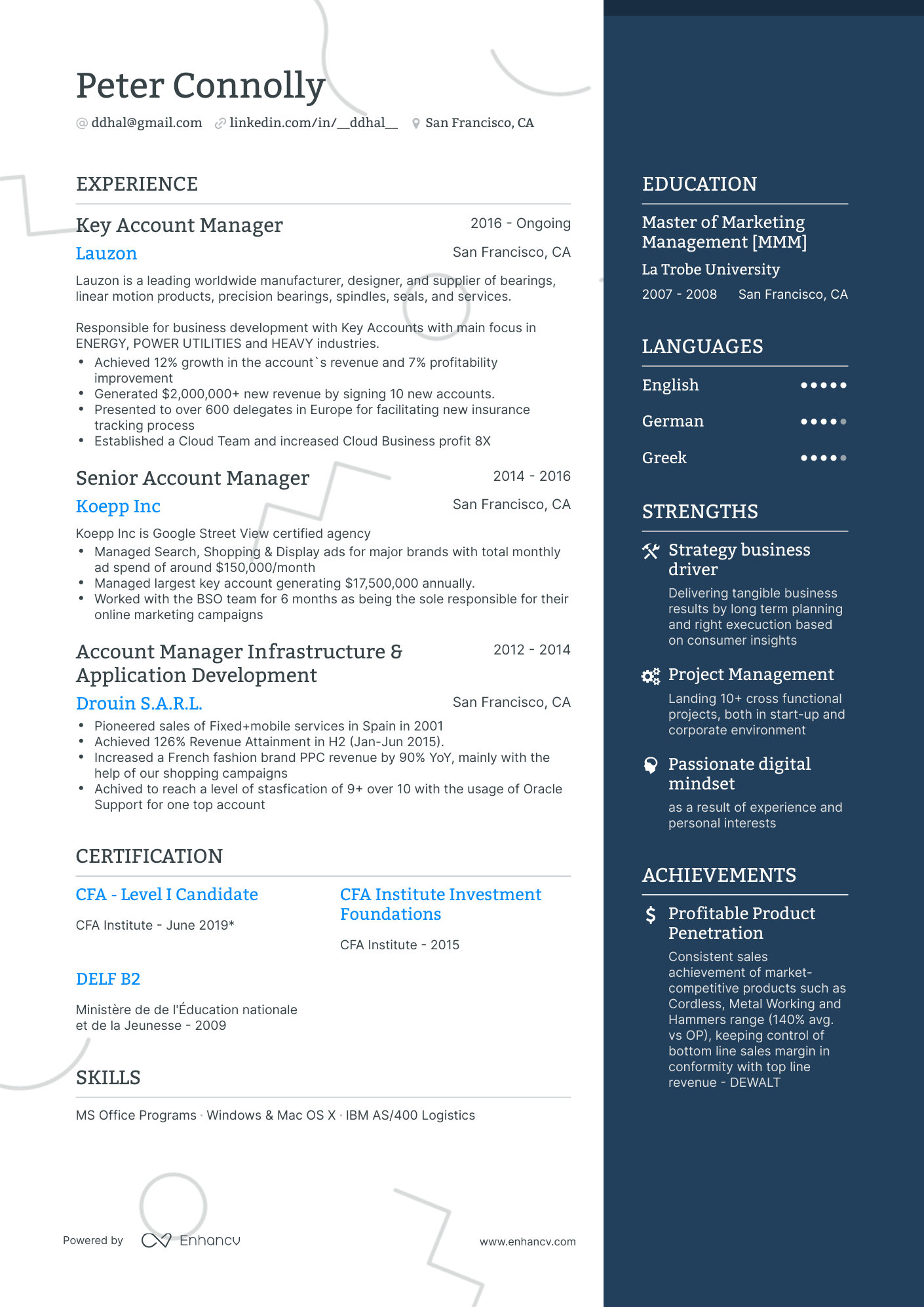 One Page Account Manager Resume Template
