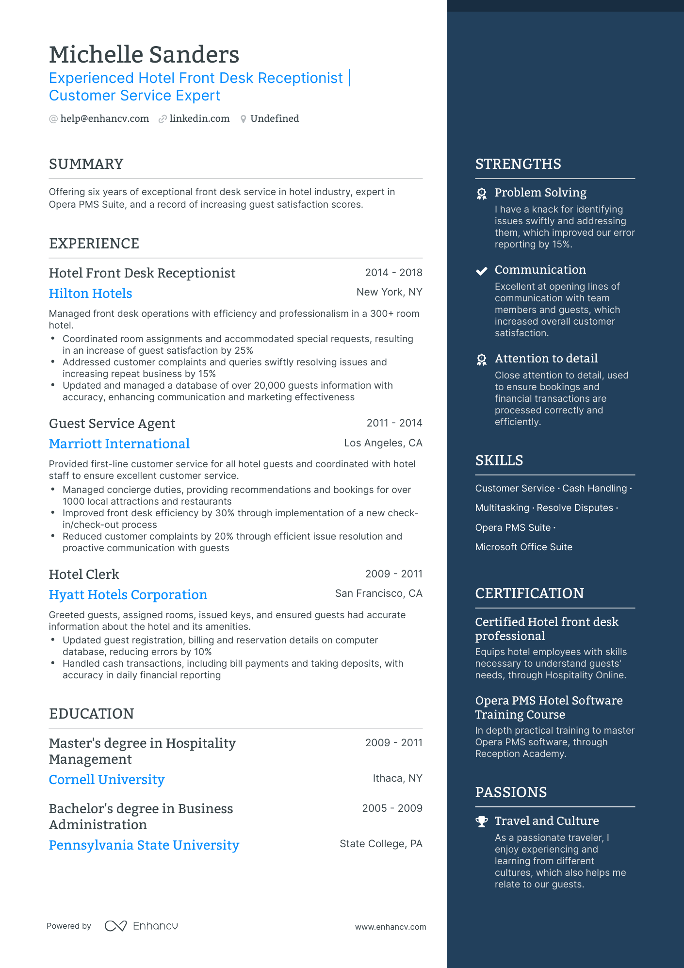 resume examples for hotel front desk