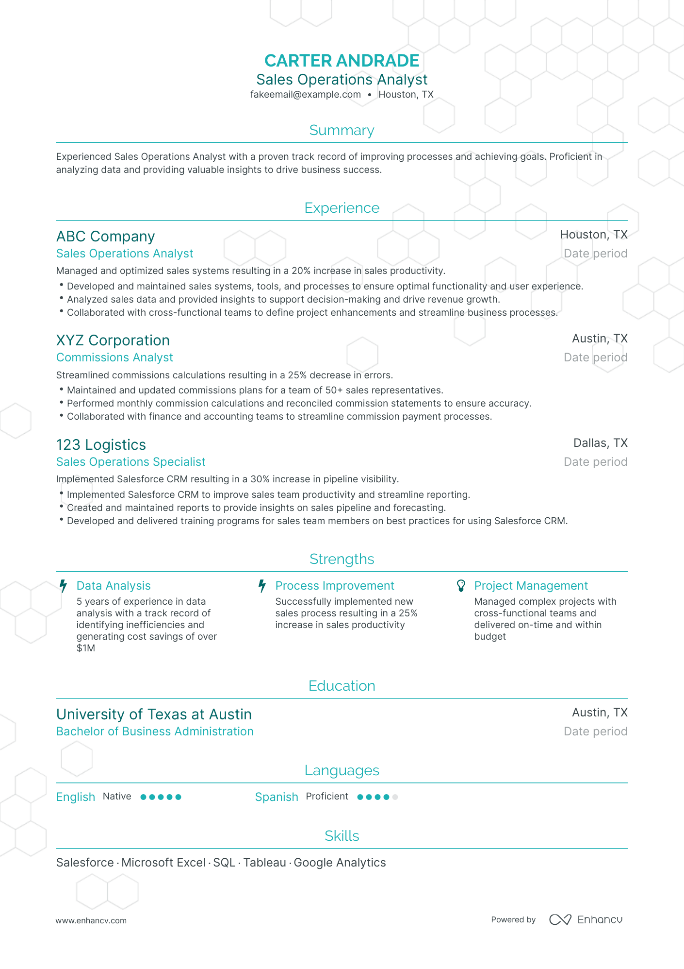 Traditional Sales Operations Analyst Resume Template