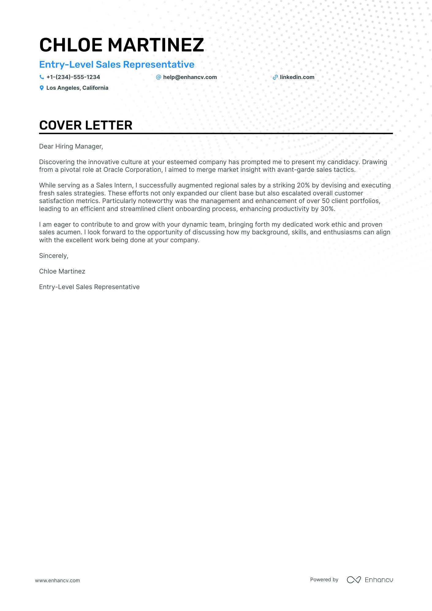 good cover letter for sales representative