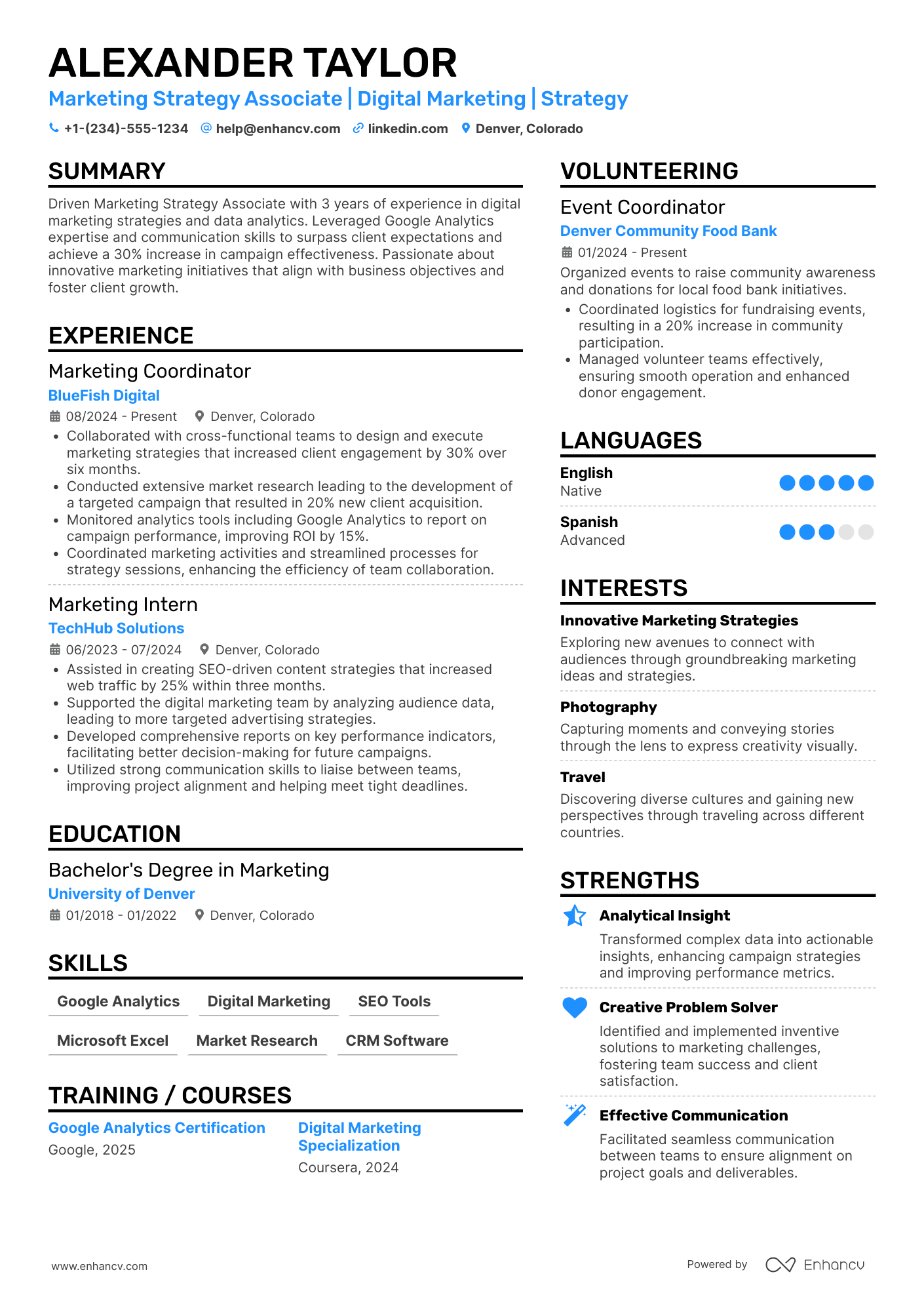 A resume example of a Marketing Strategy Associate