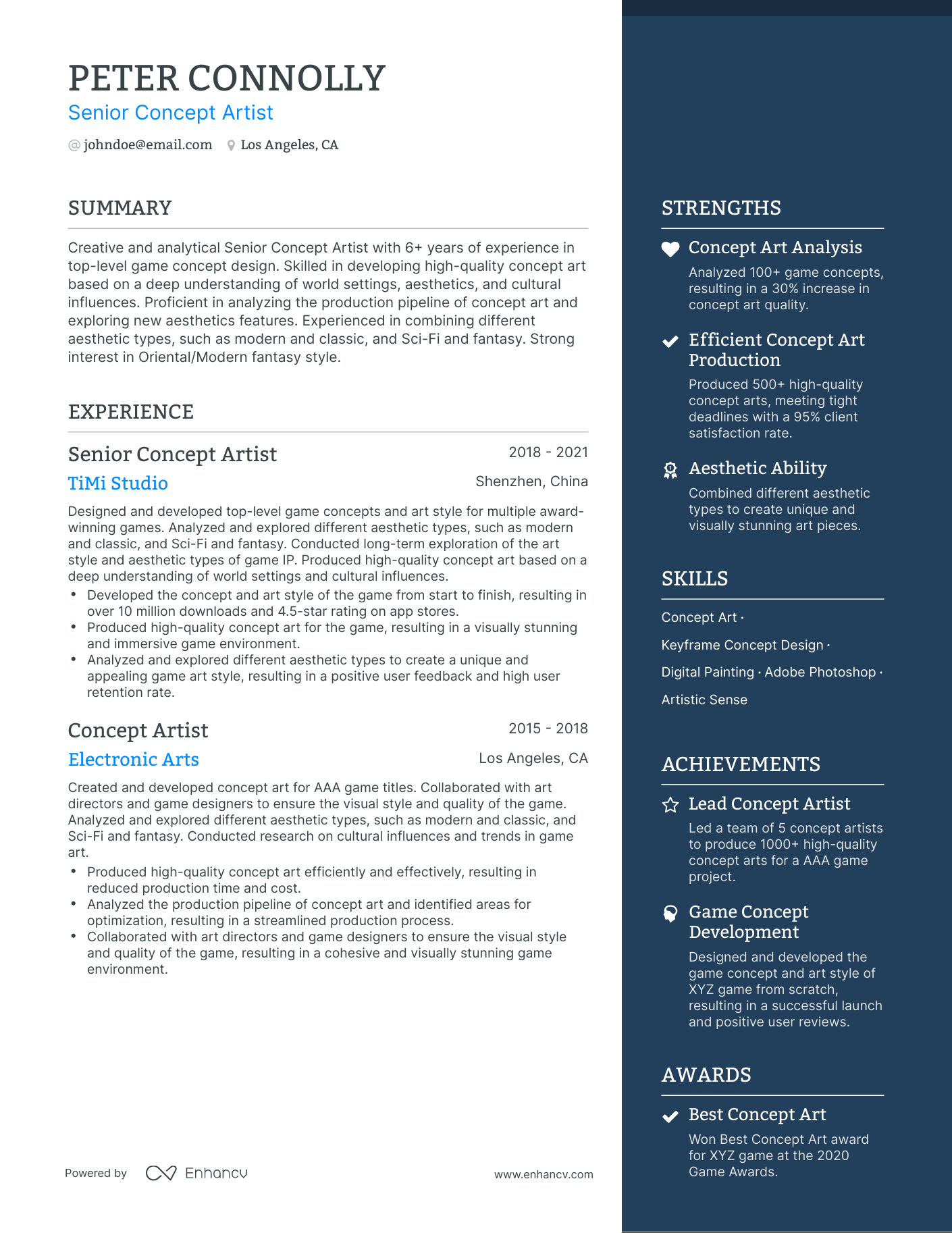 One Page Concept Art Resume Template