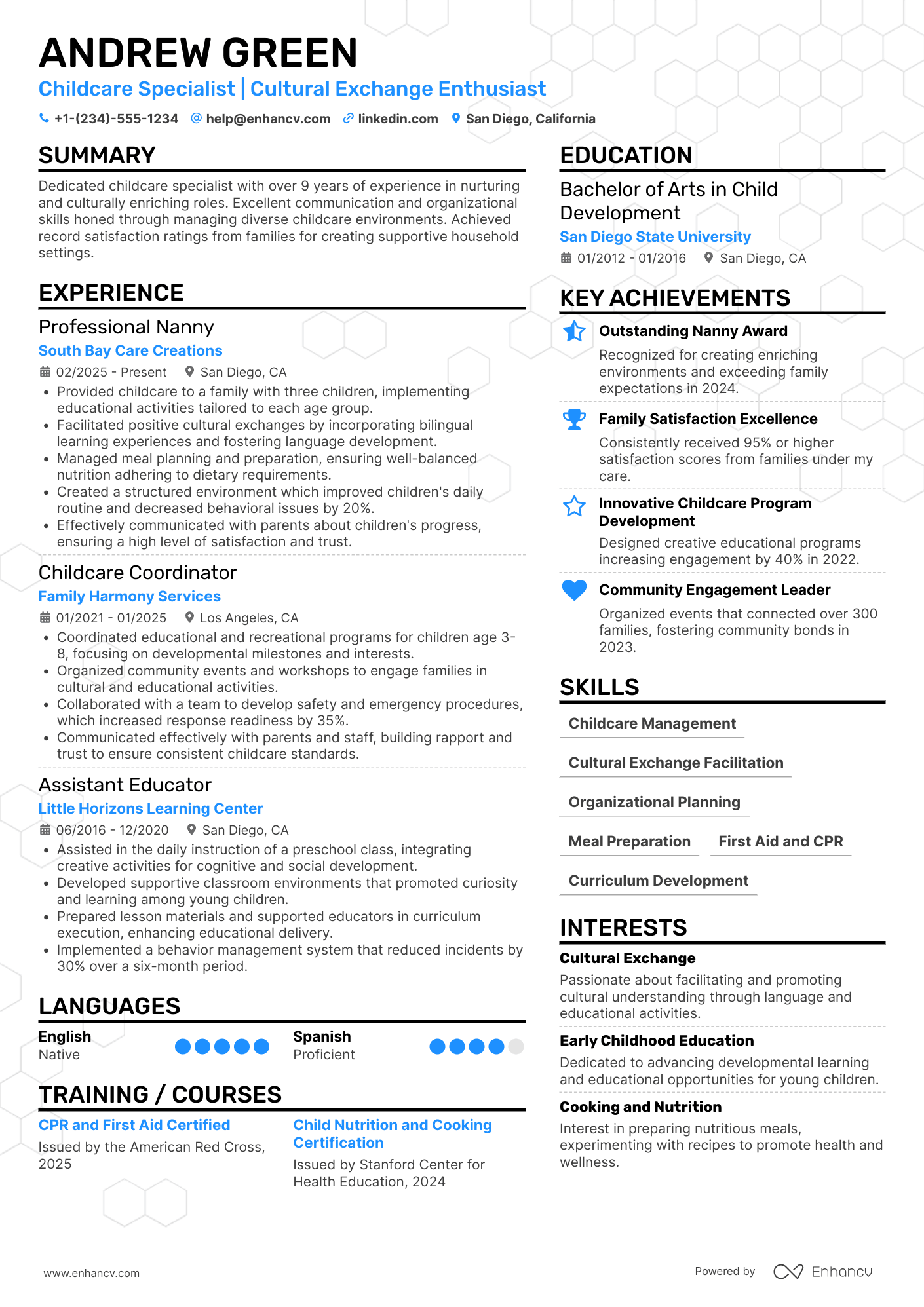 A resume example of a Au Pair
