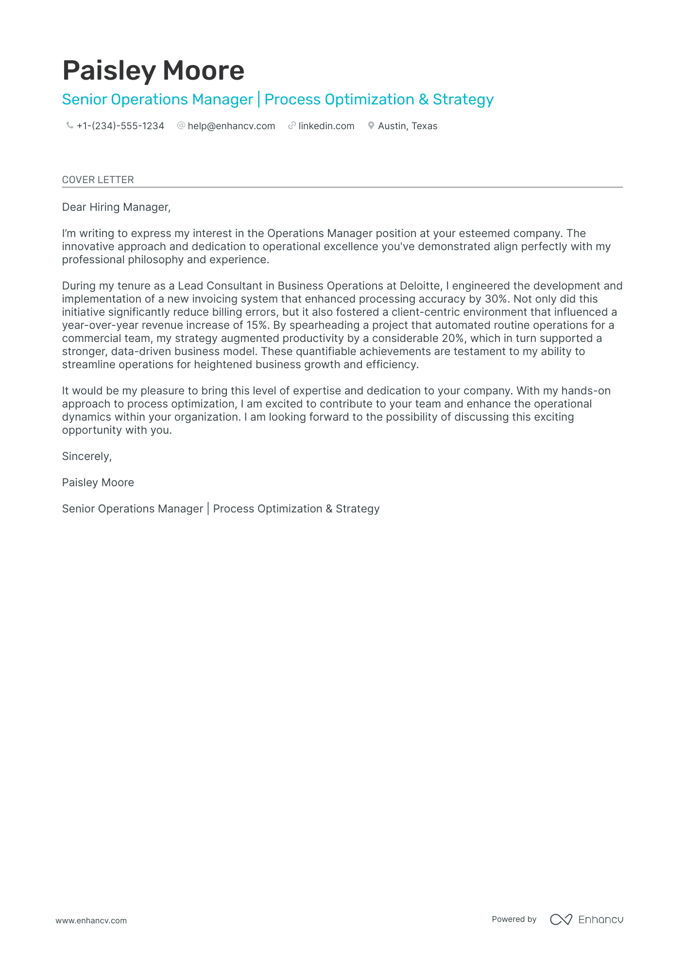 sample of application letter for operation manager