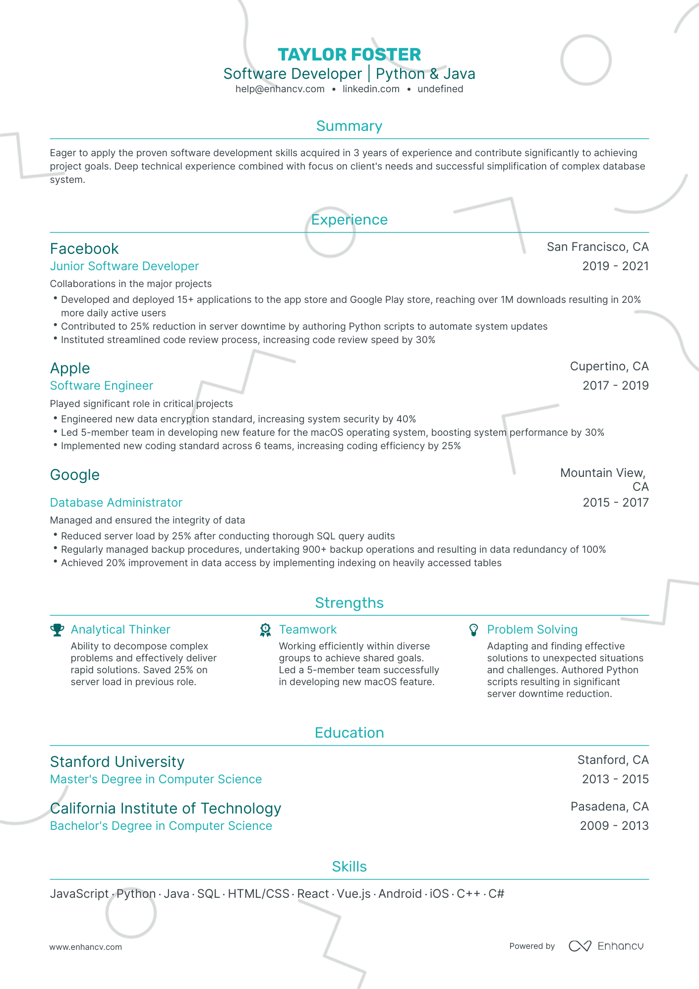 computer science graduate resume example