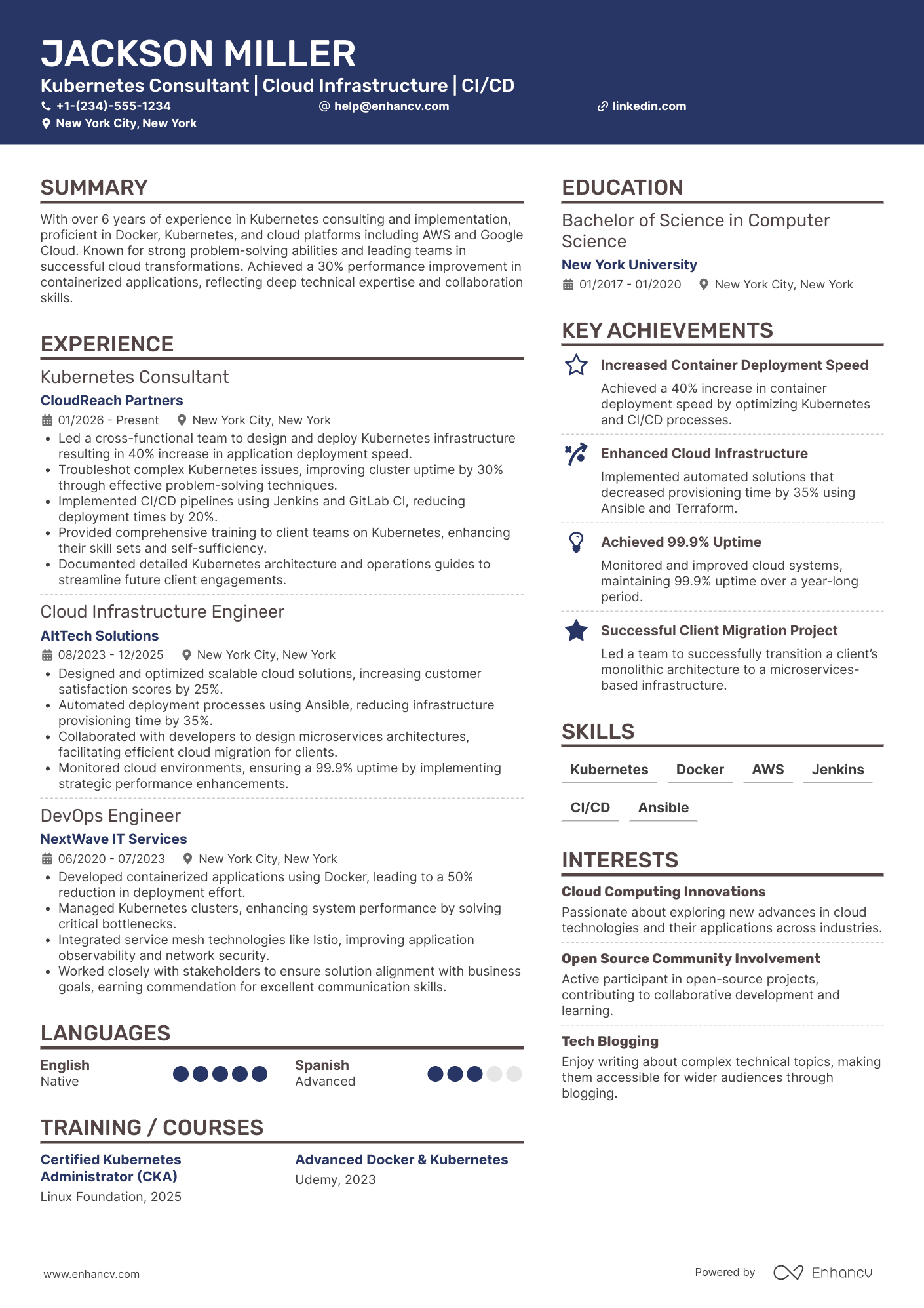 A resume example of a Kubernetes Consultant