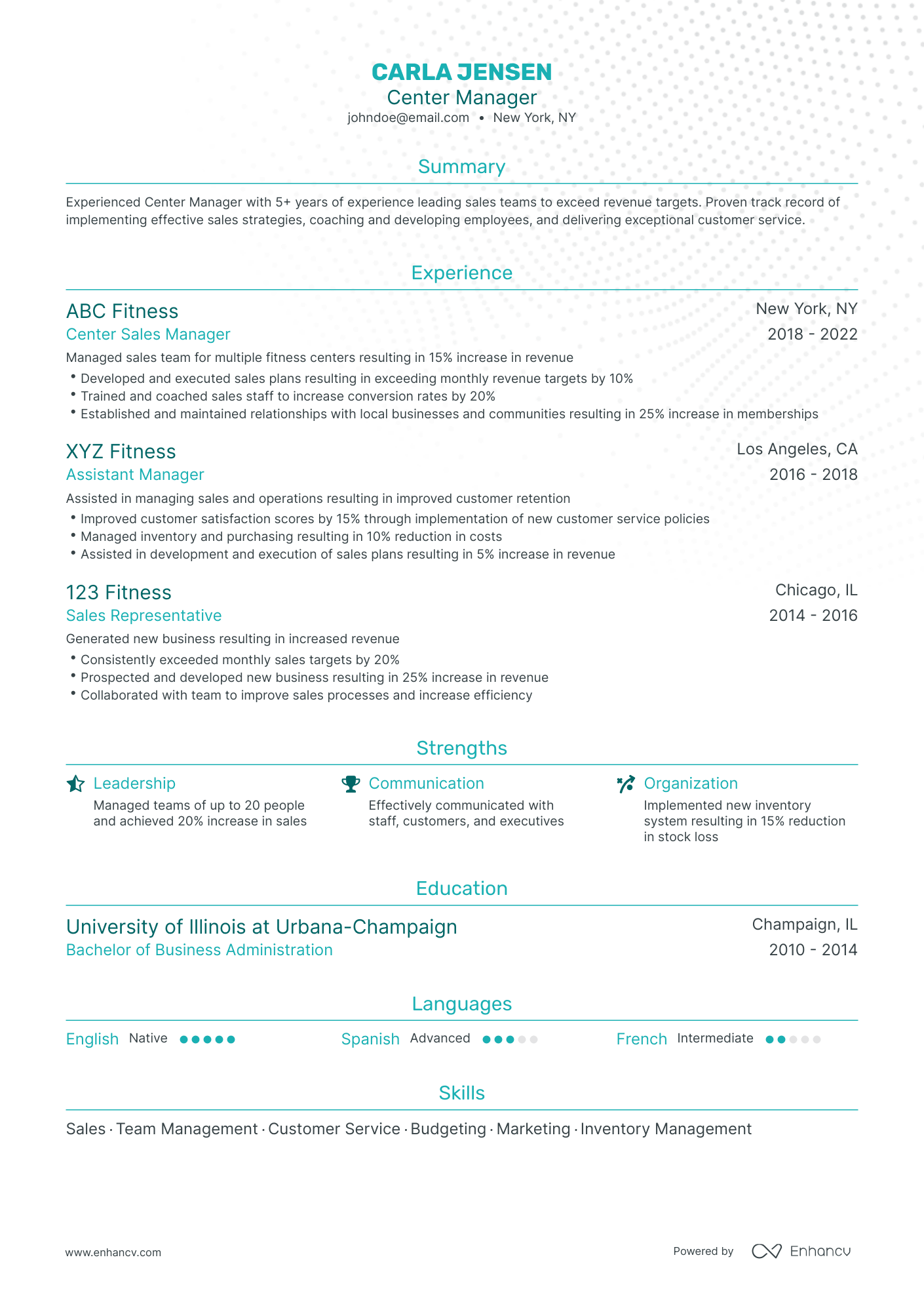 Traditional Center Manager Resume Template