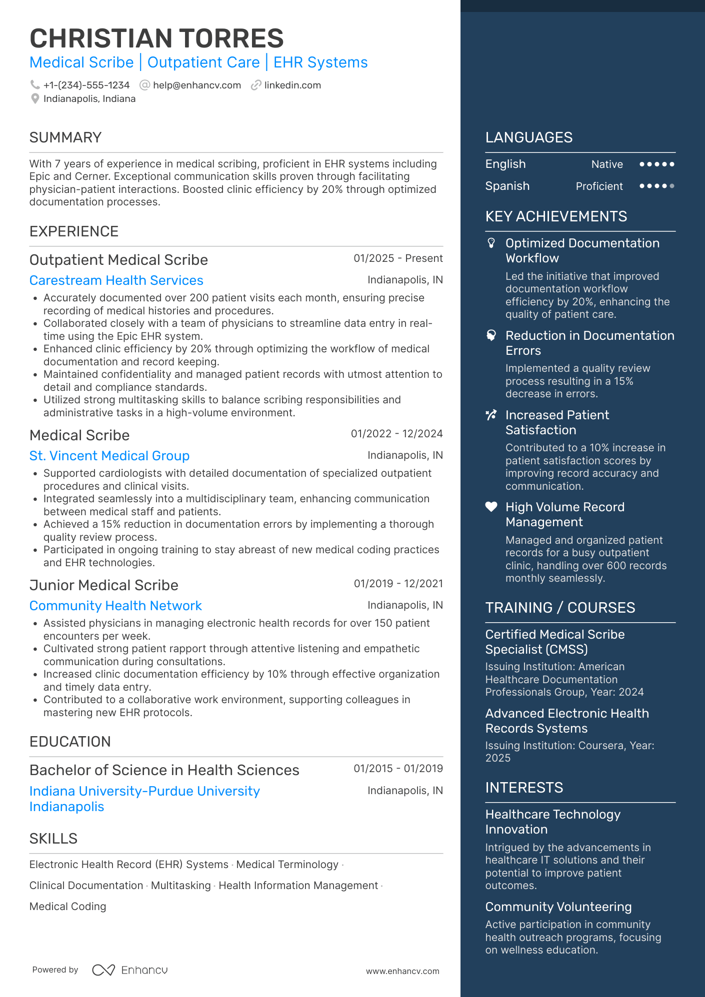 A resume example of a Outpatient Medical Scribe