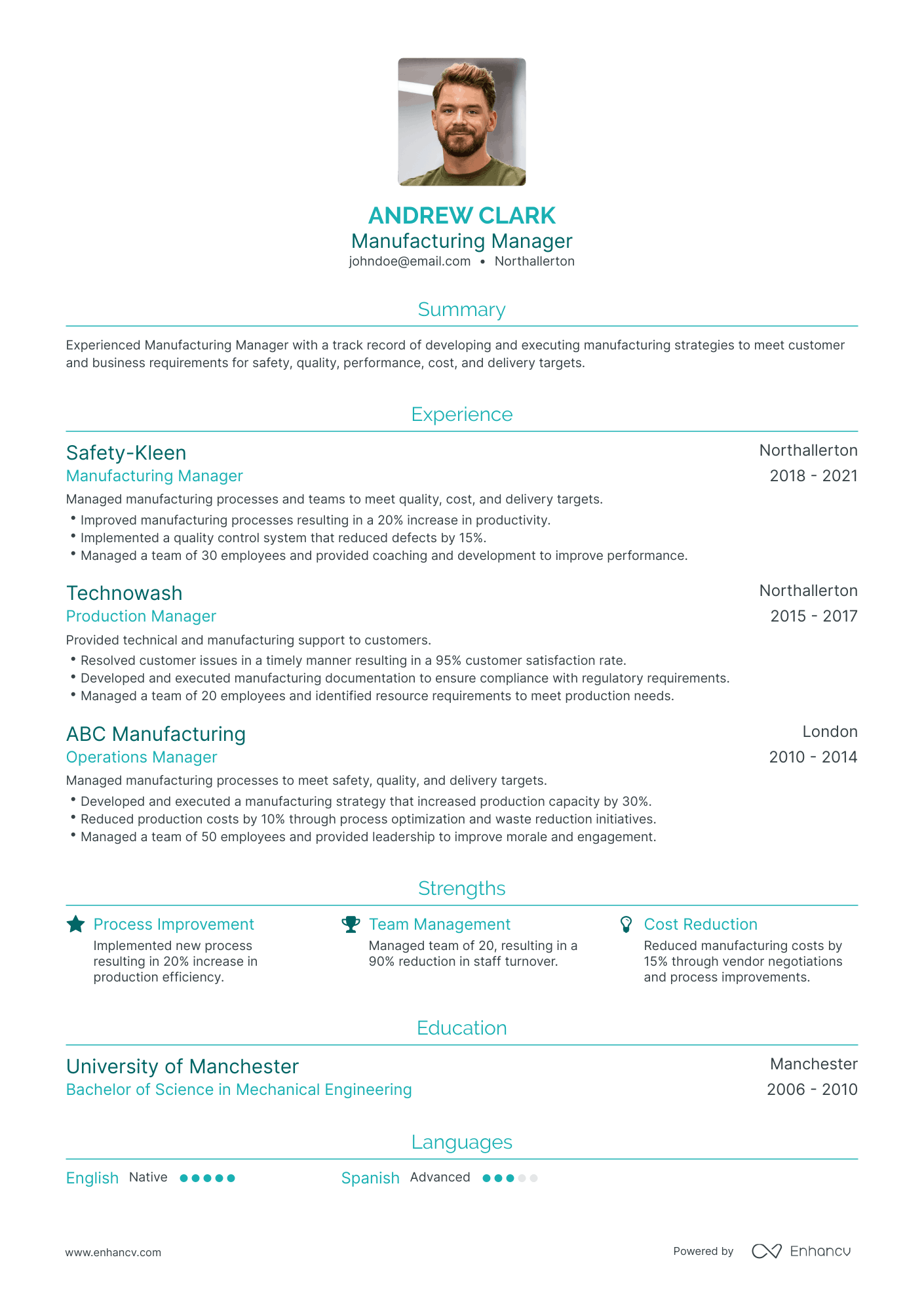 Traditional Manufacturing Manager Resume Template