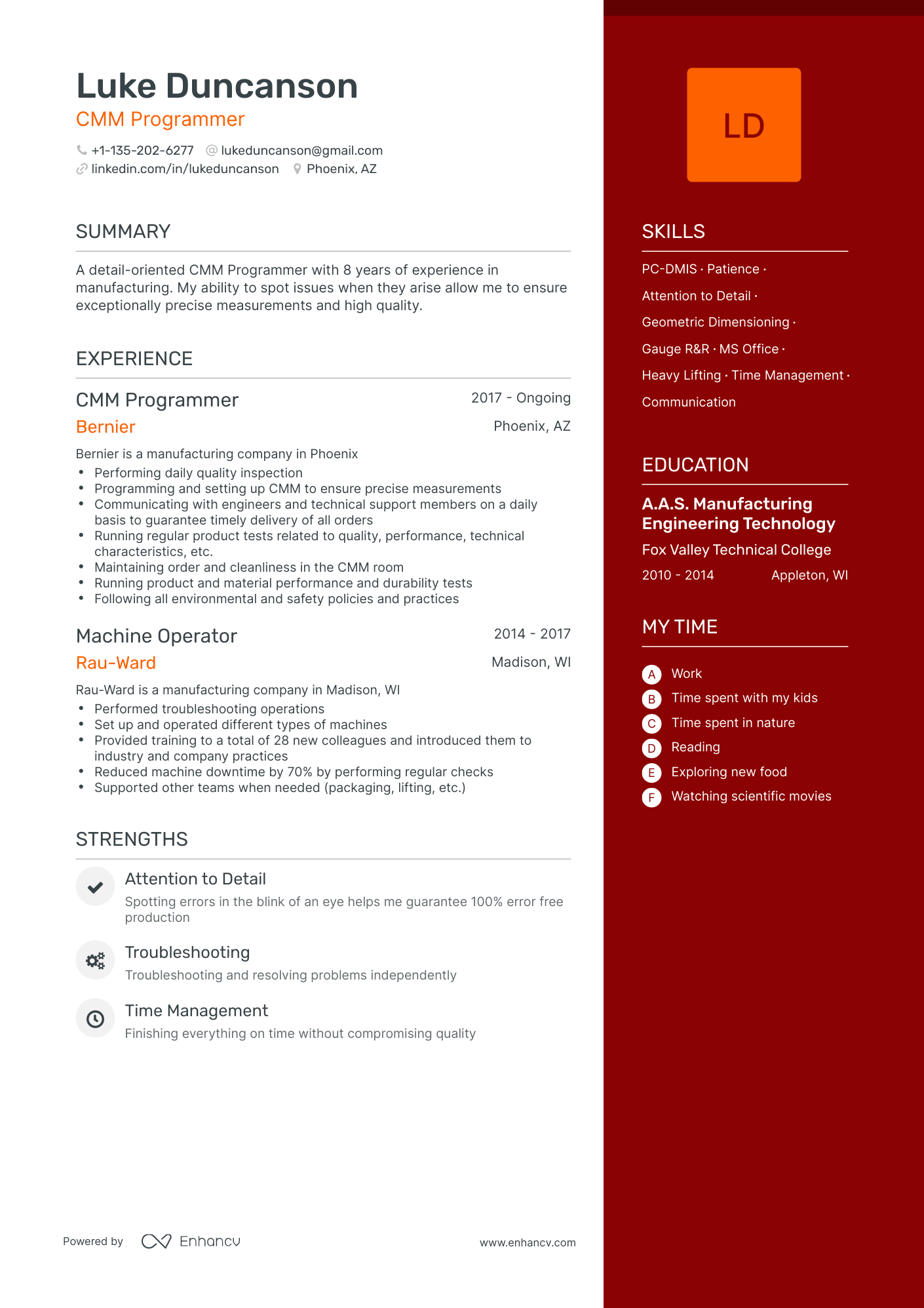 One Page CMM Programmer Resume Template