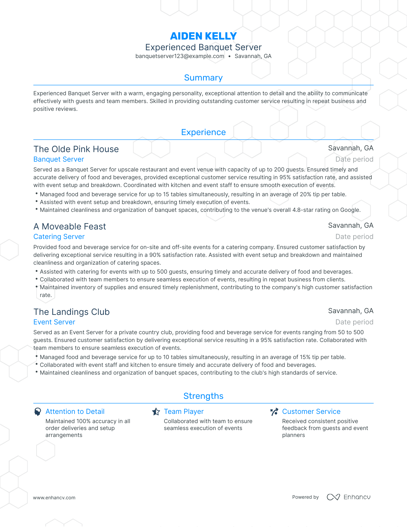 Traditional Banquet Server Resume Template