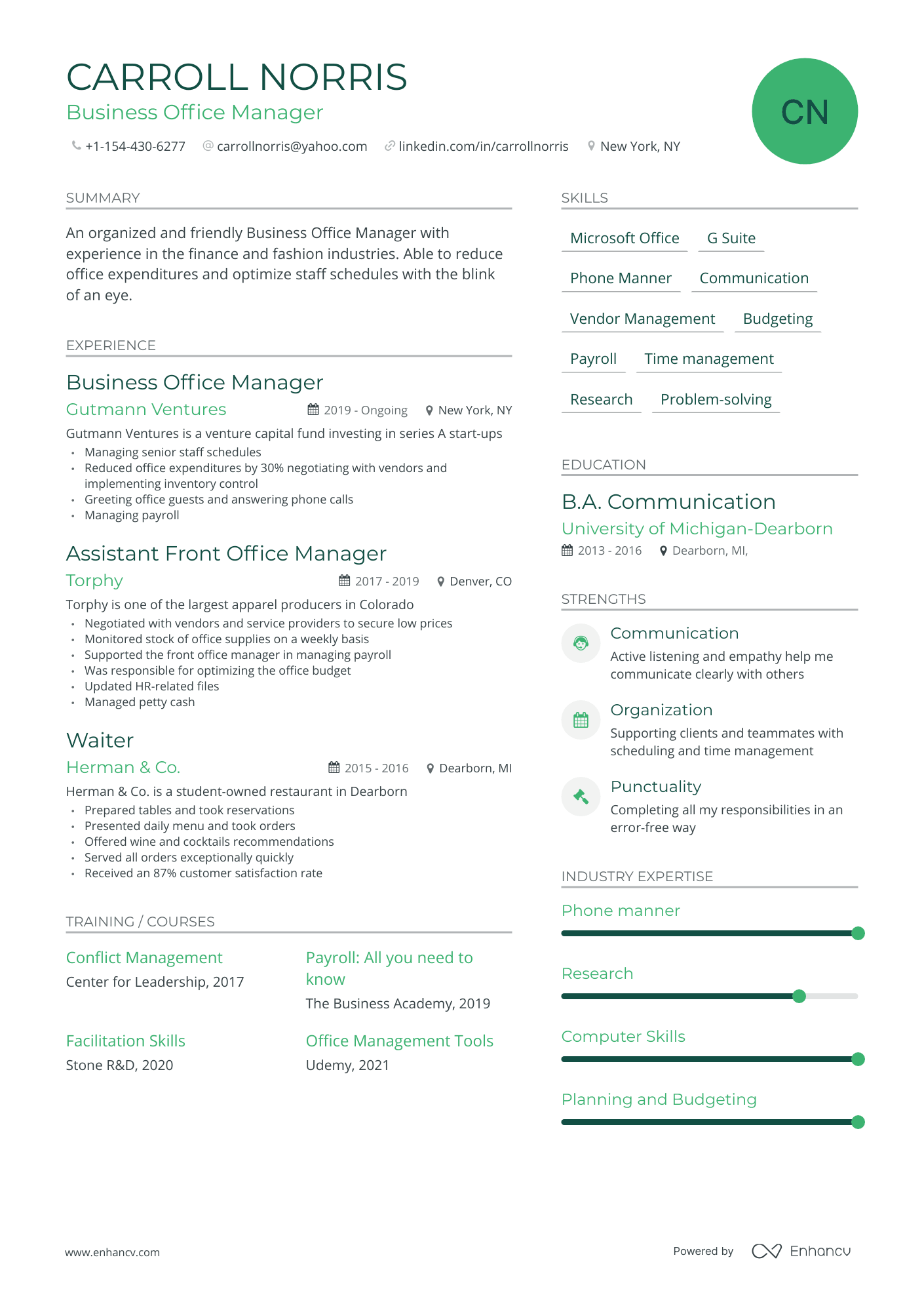 Modern Business Office Manager Resume Template