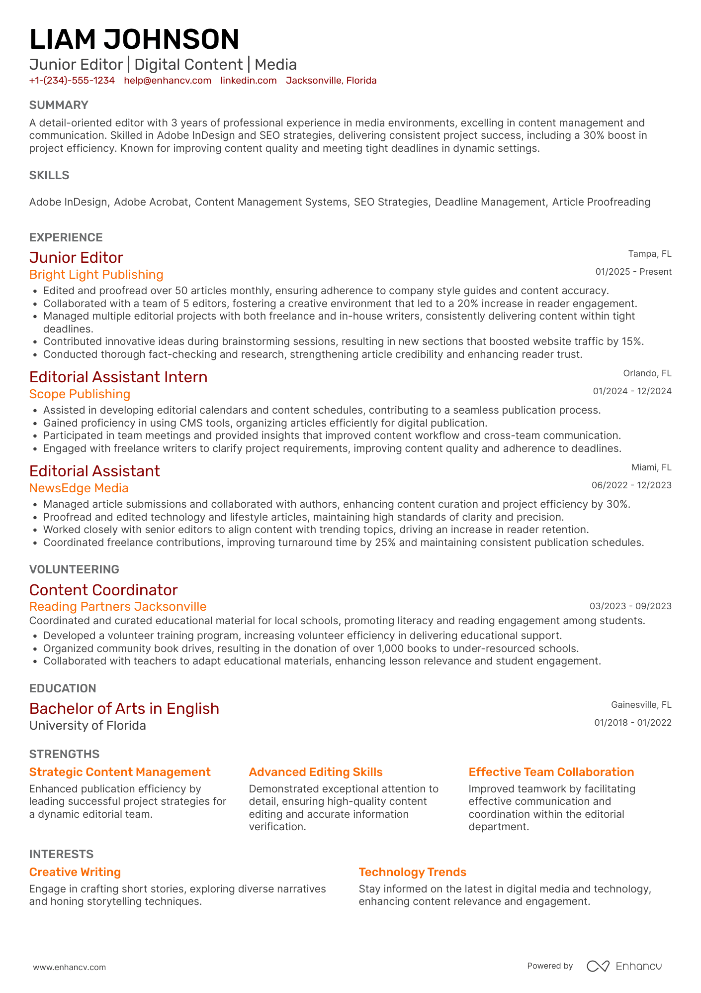 A resume example of a Associate Editor