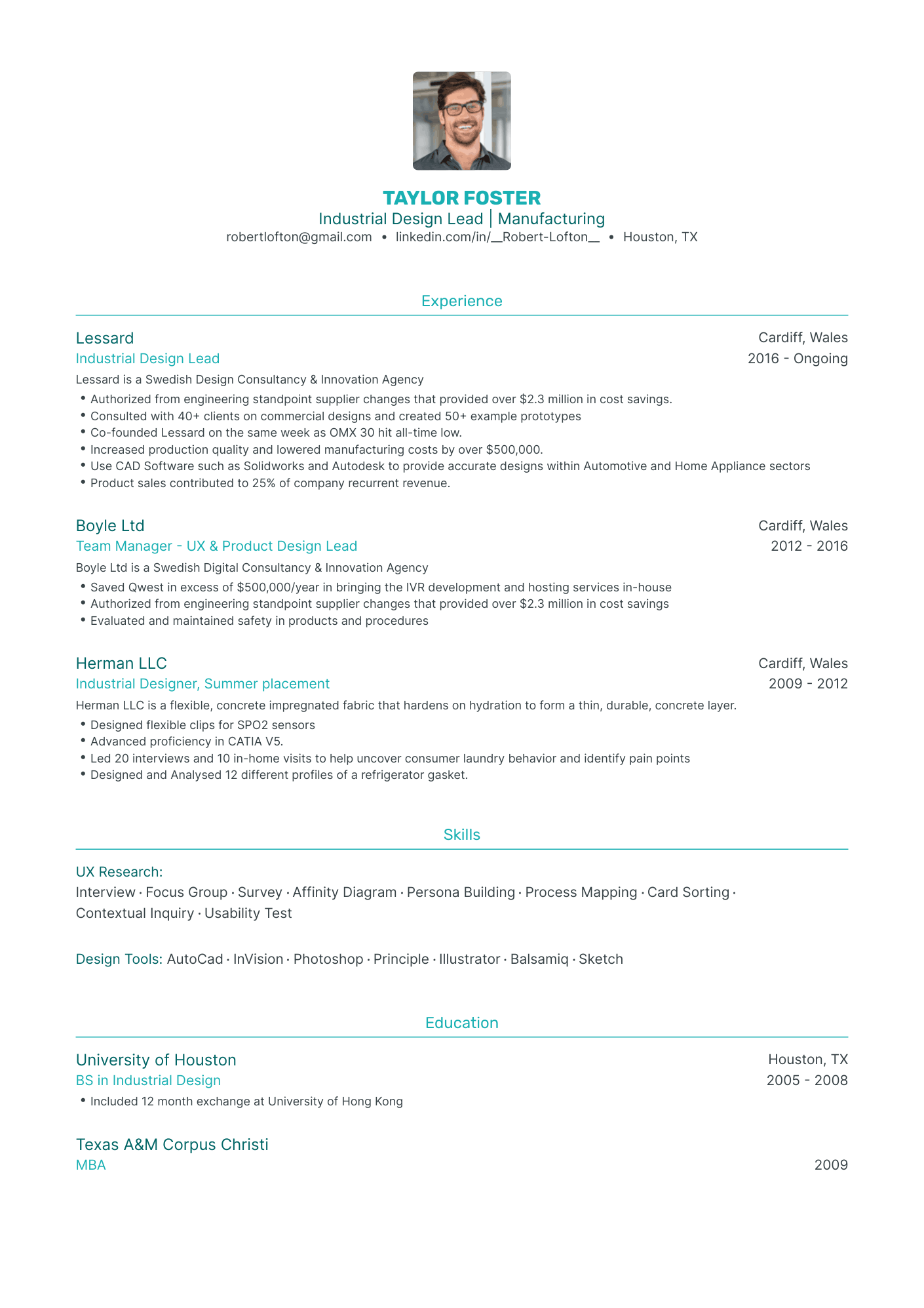 Traditional Industrial Design Resume Template