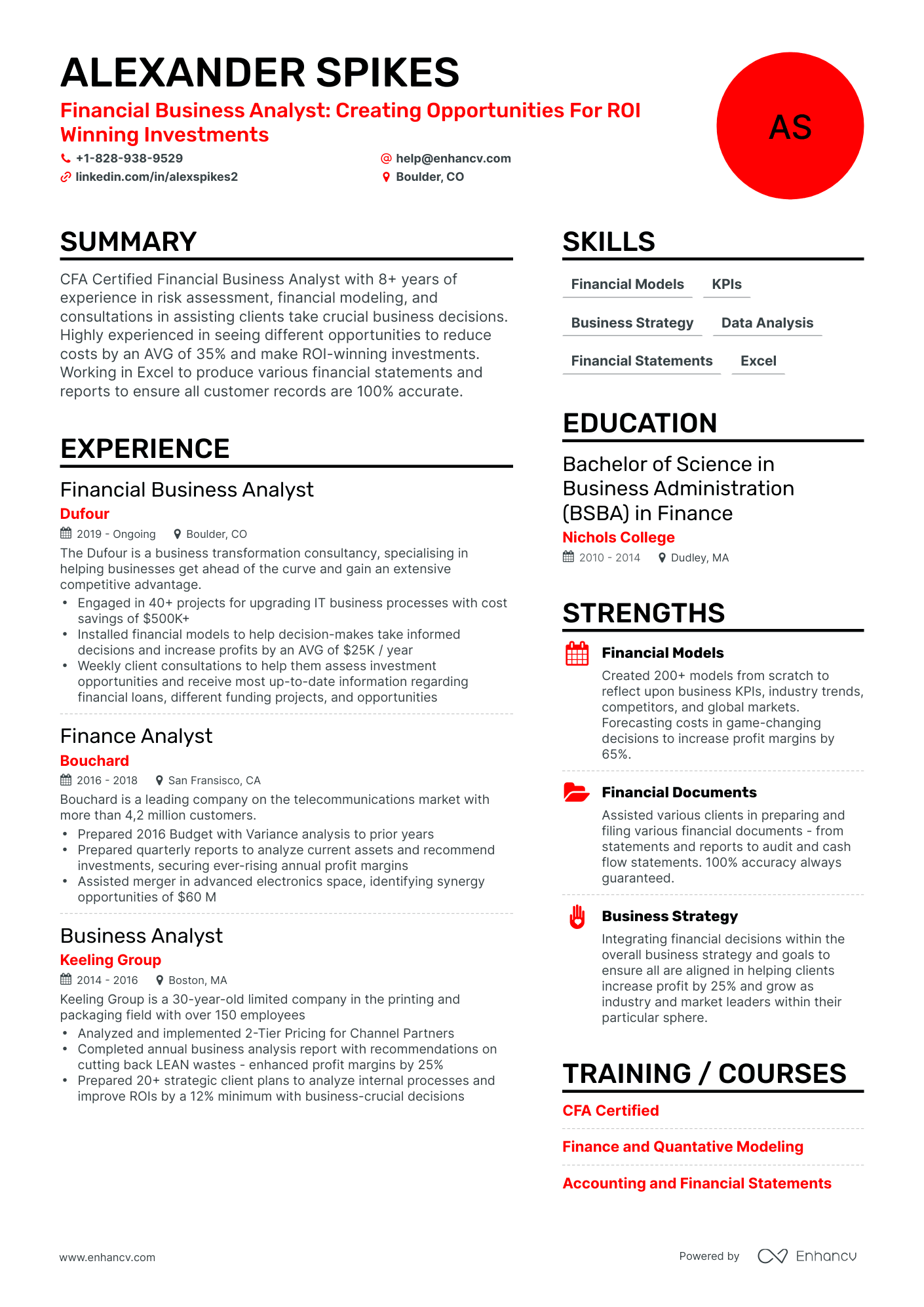 Simple Financial Business Analyst Resume Template