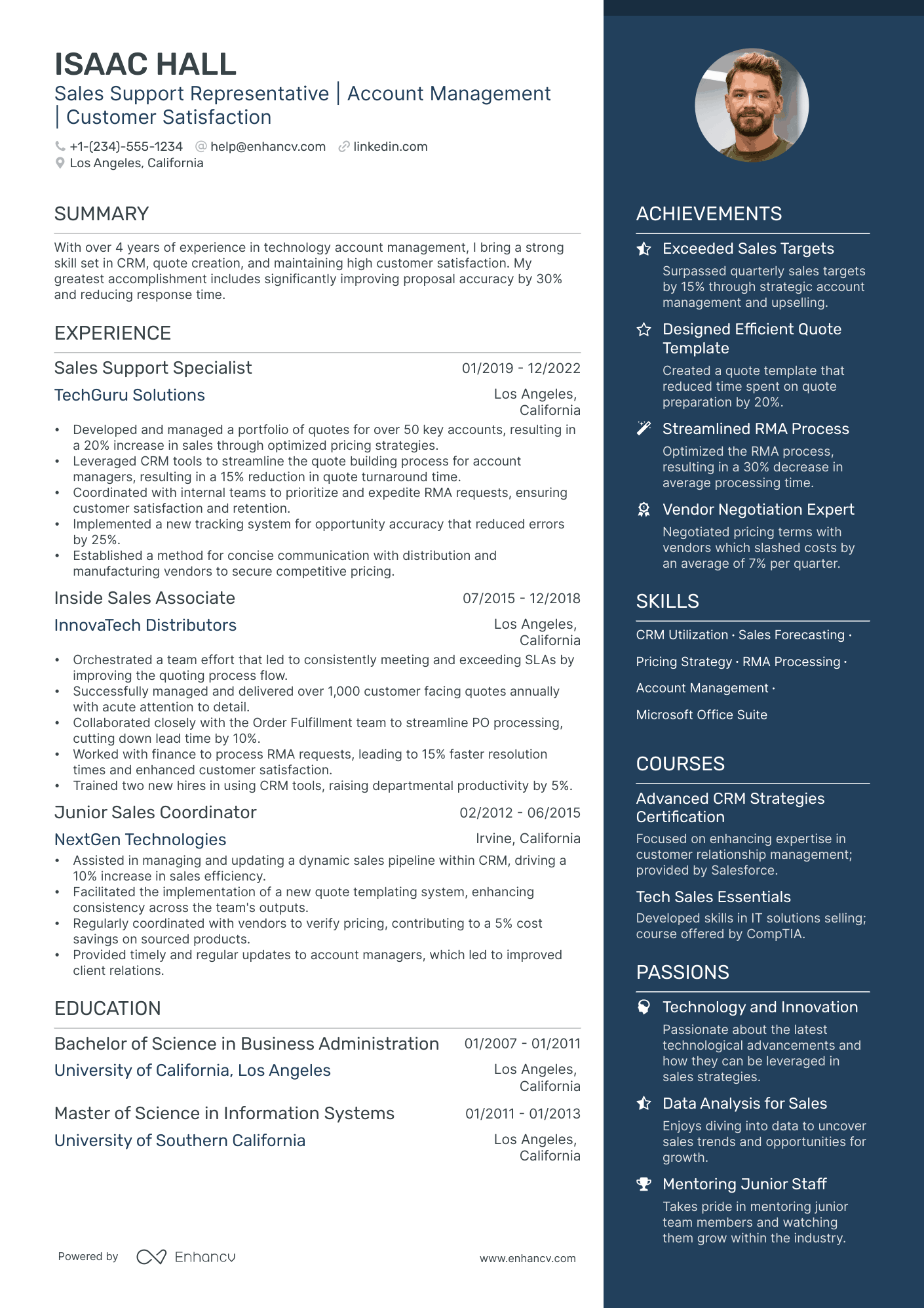 resume sales support