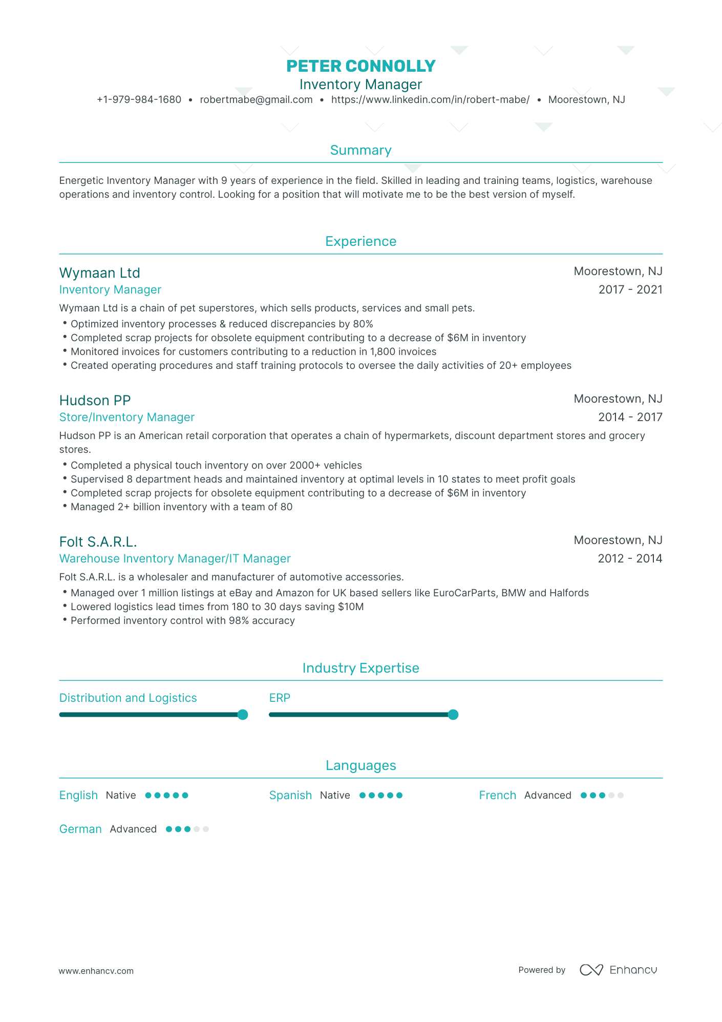 Traditional Inventory Manager Resume Template