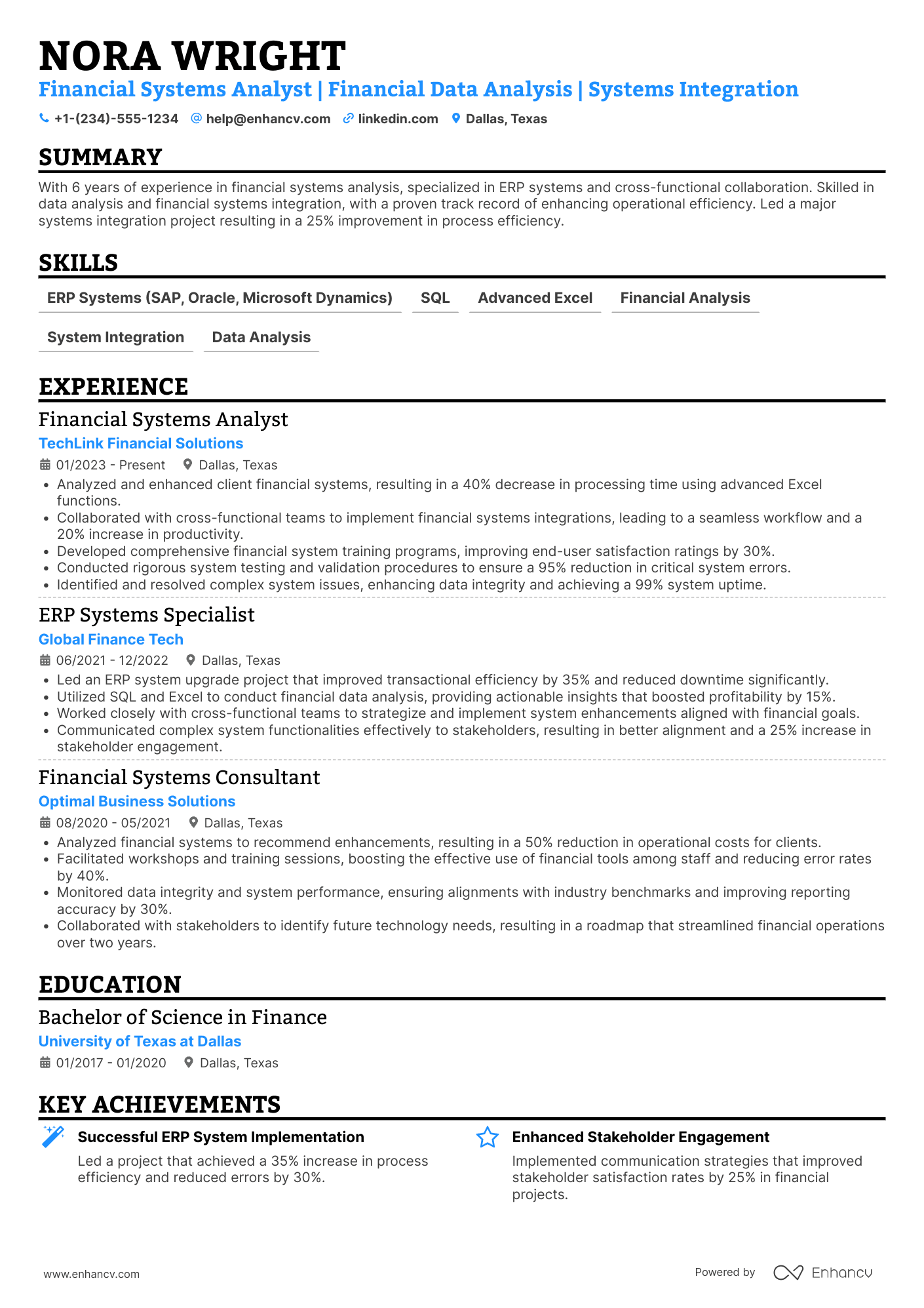 A resume example of a Financial Systems Analyst