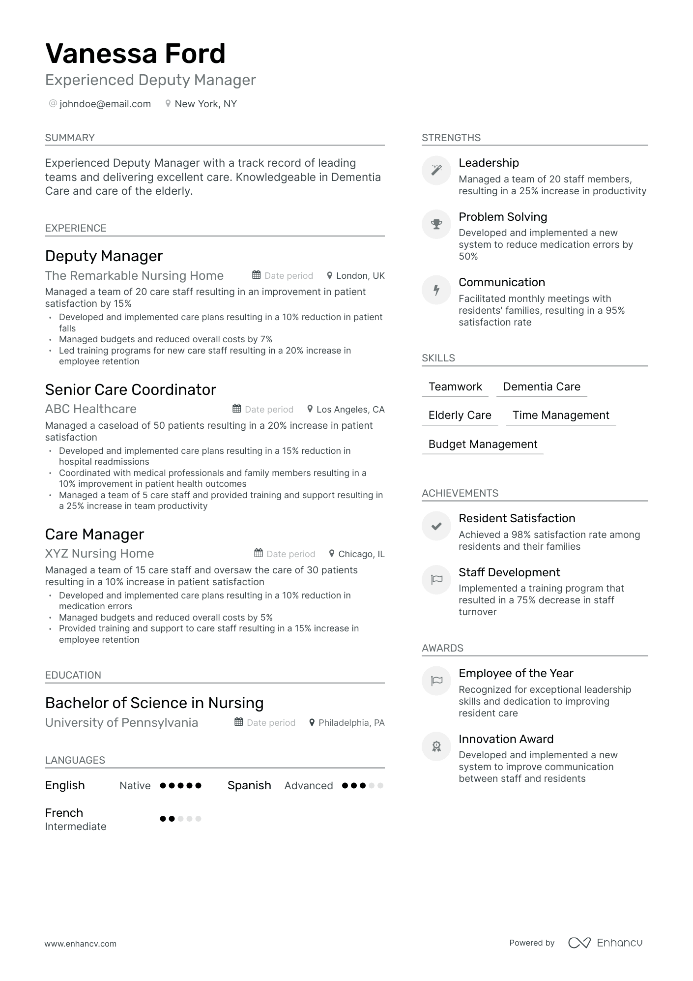 Modern Deputy Manager Resume Template