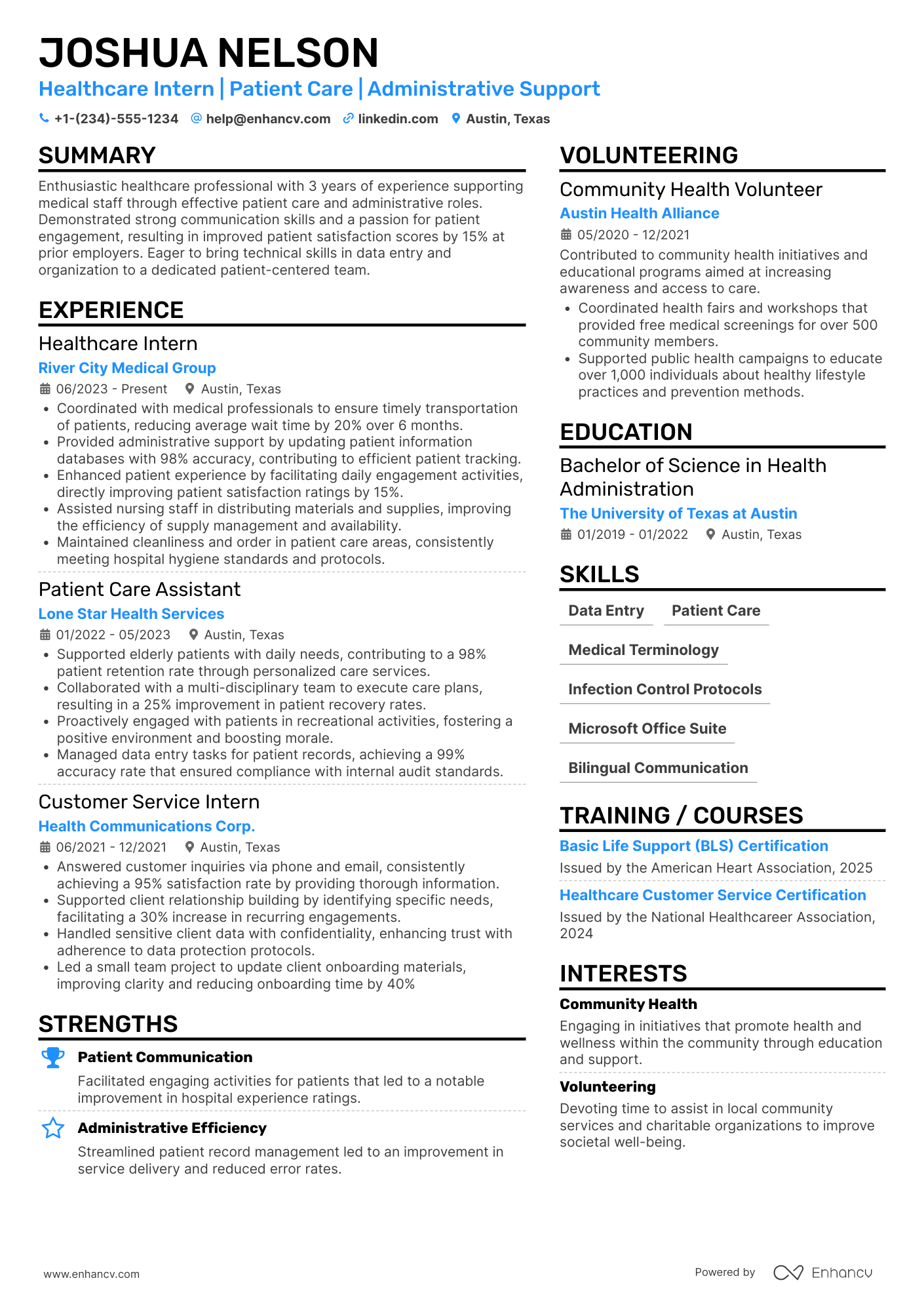 A resume example of a Junior Hospital Volunteer