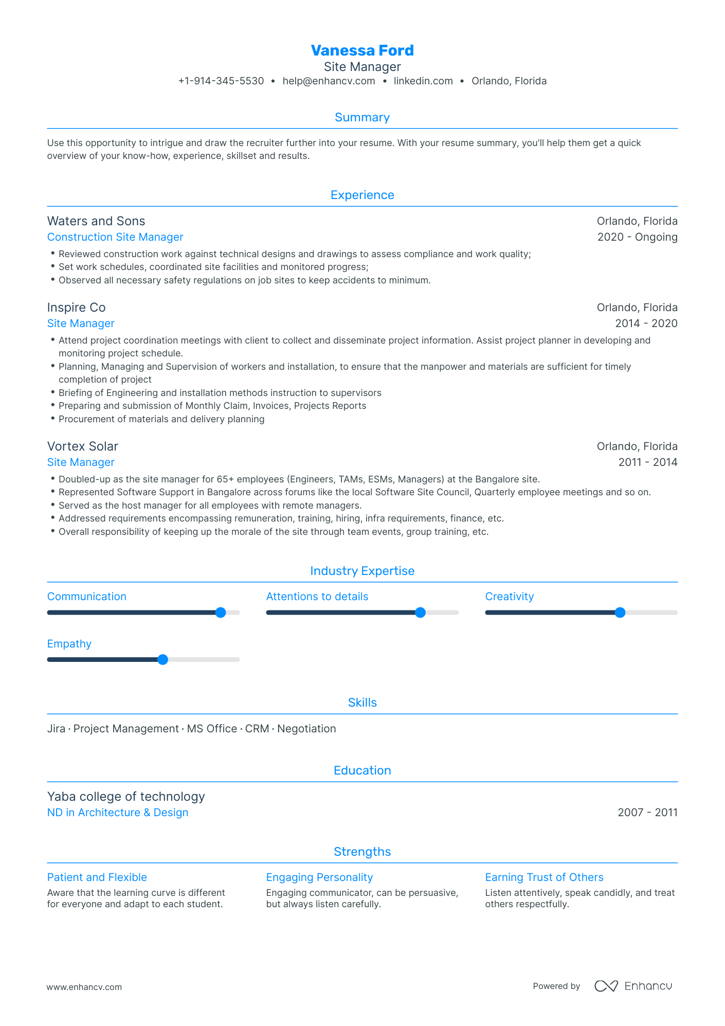 Traditional Site Manager Resume Template