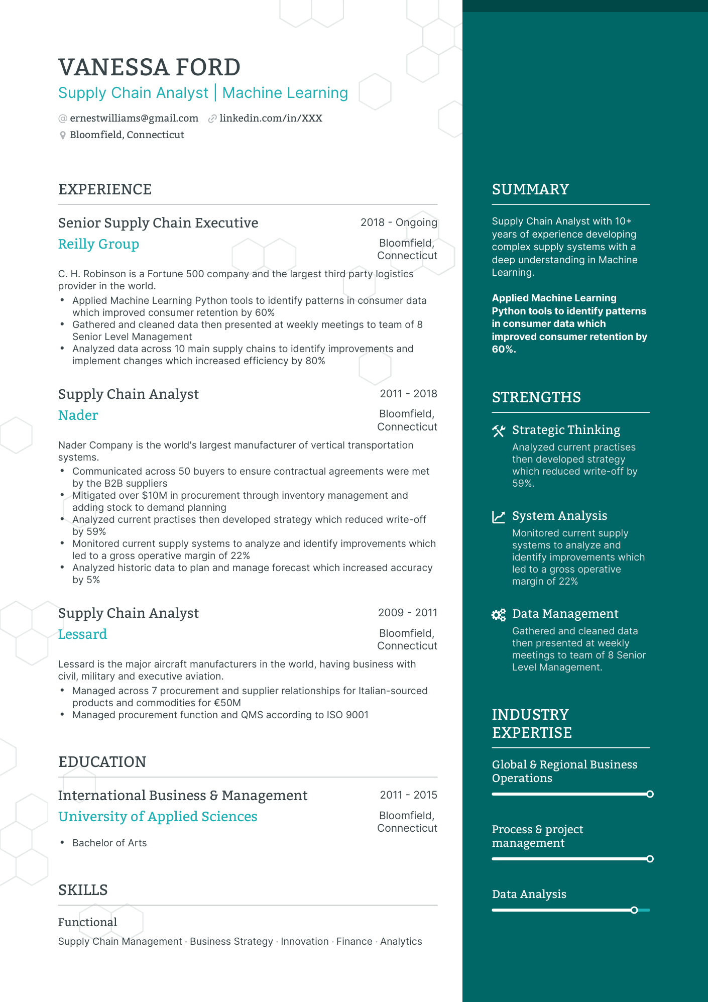 One Page Supply Chain Analyst Resume Template