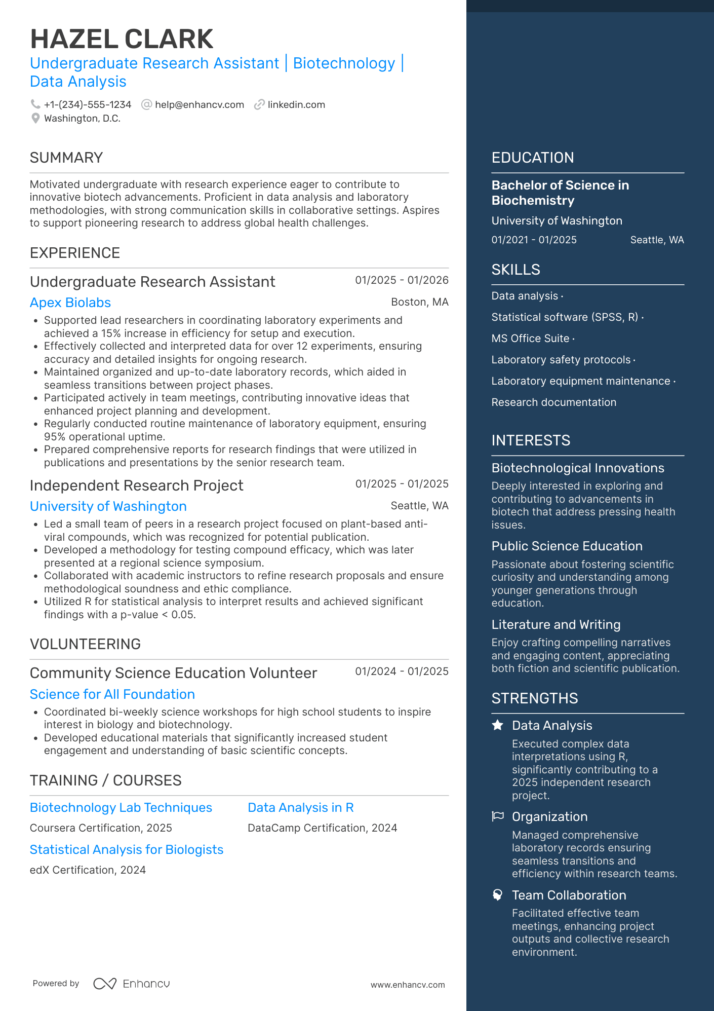 A resume example of a Undergraduate Research Assistant