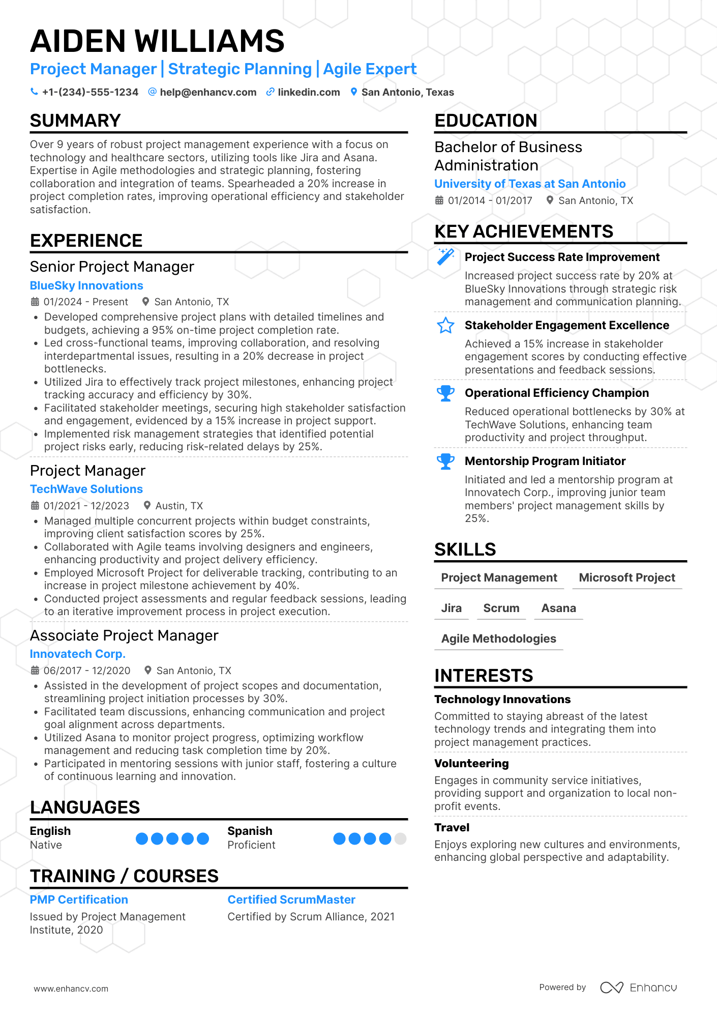 A resume example of a Project Manager Consultant