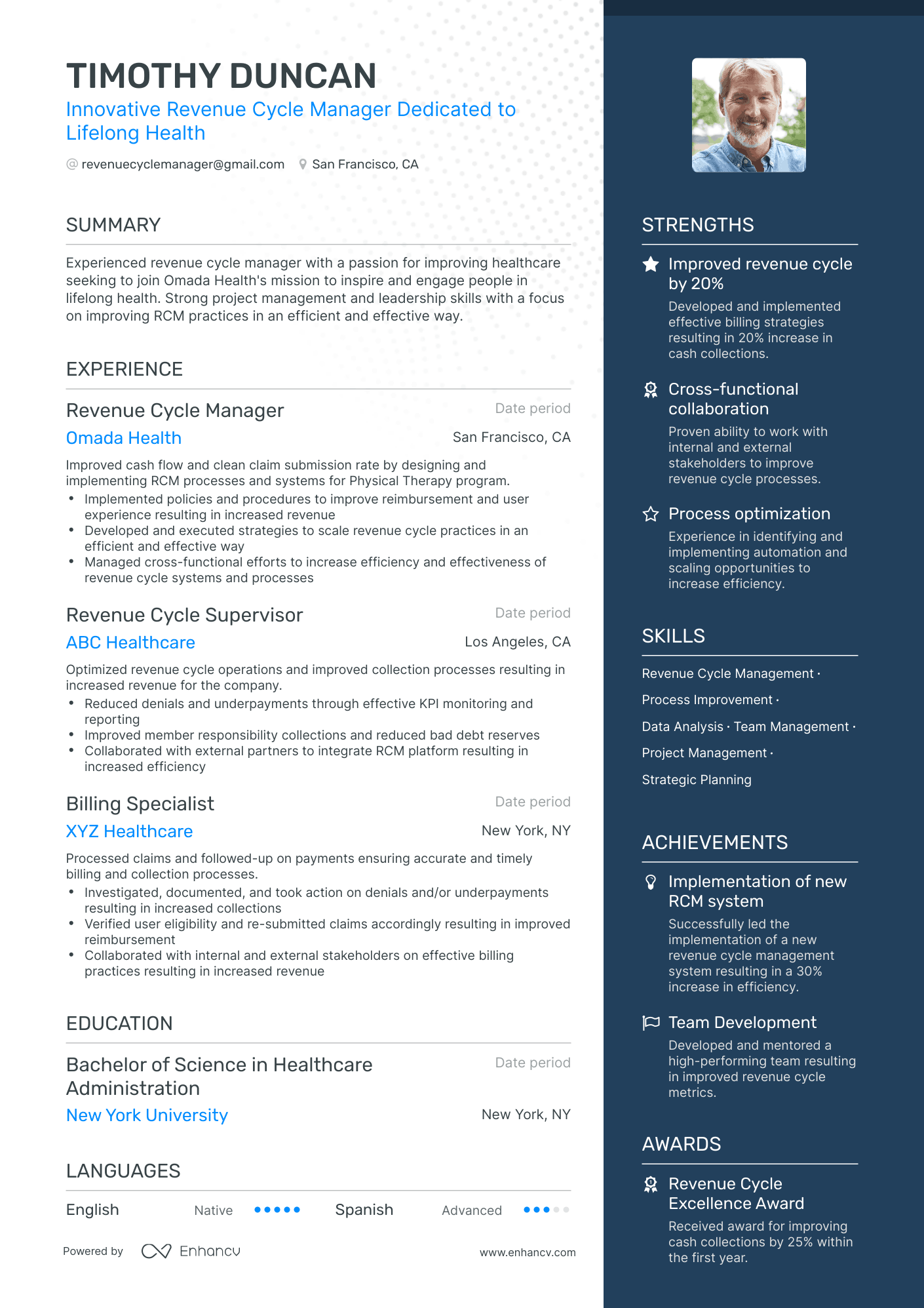 One Page Revenue Cycle Manager Resume Template