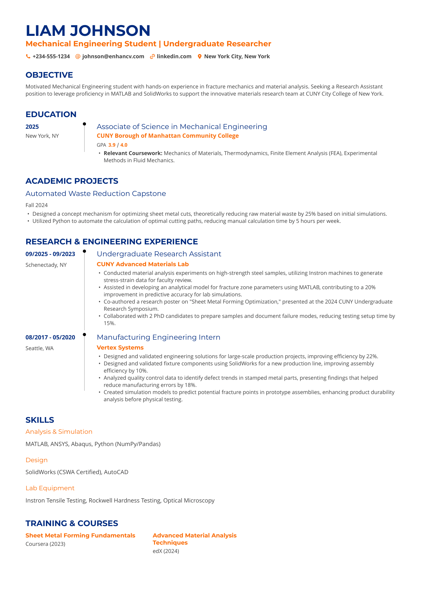 A resume example of a Research Assistant College 