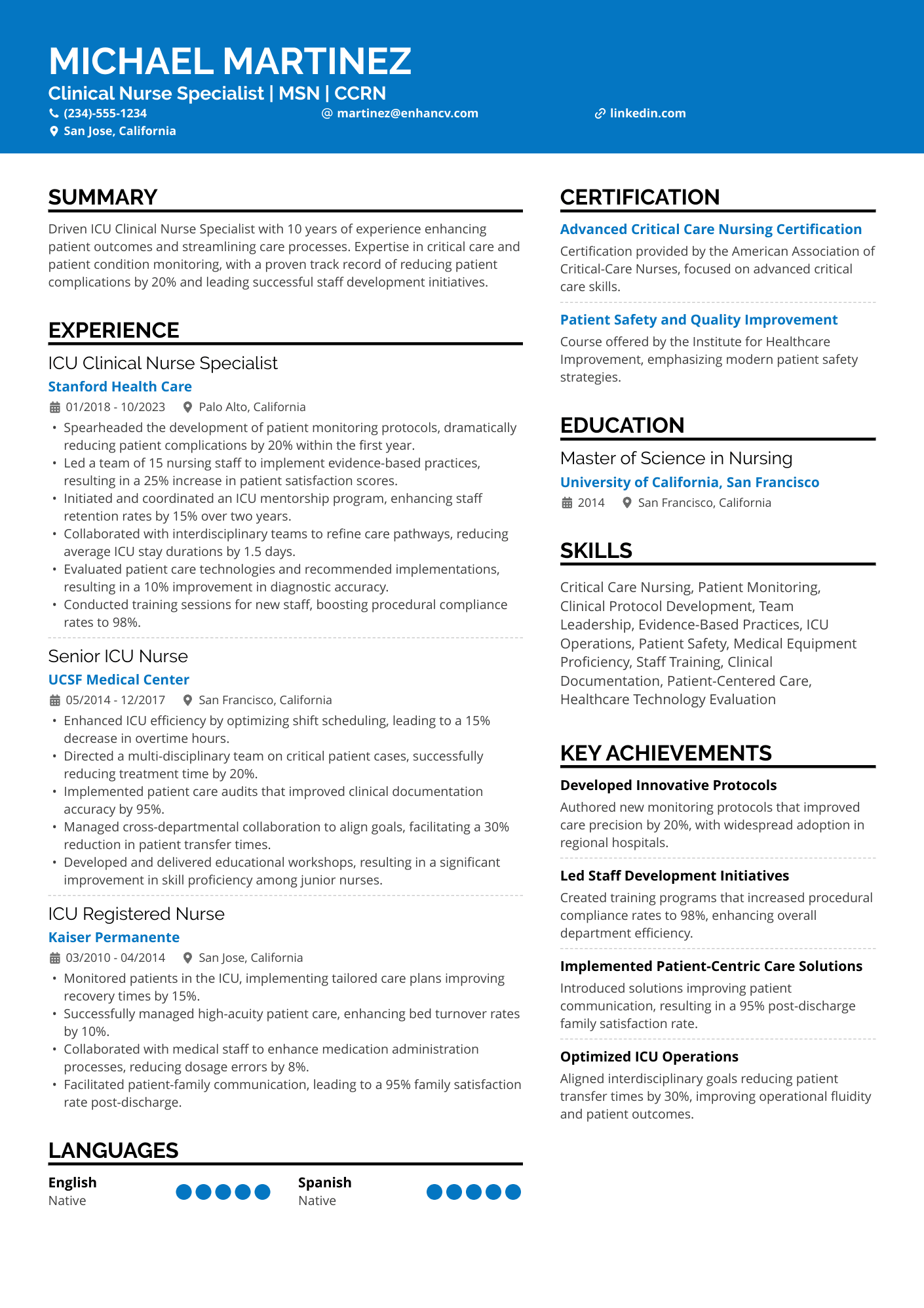 A resume example of a Clinical Nurse