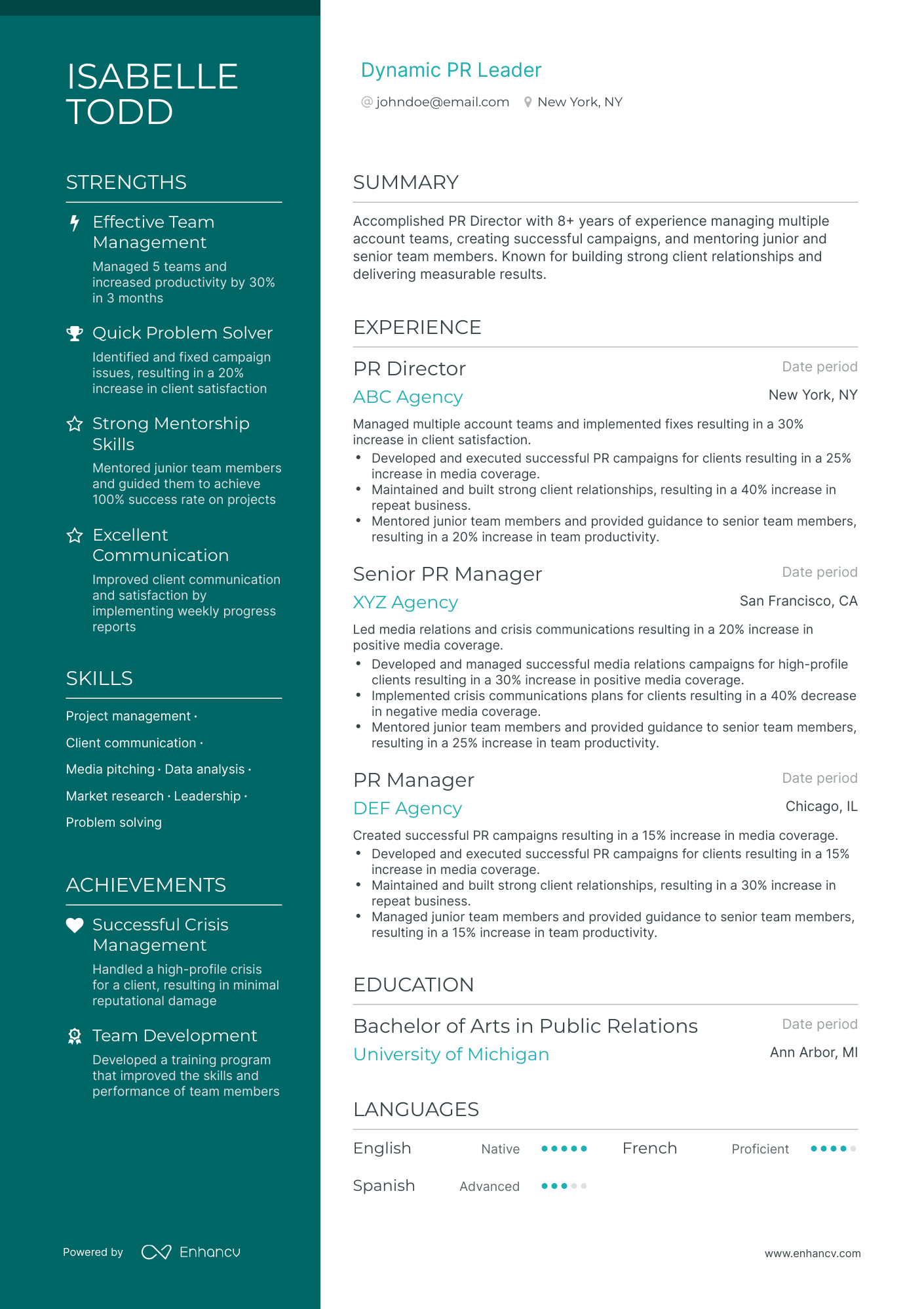 Polished Public Relations Director Resume Template
