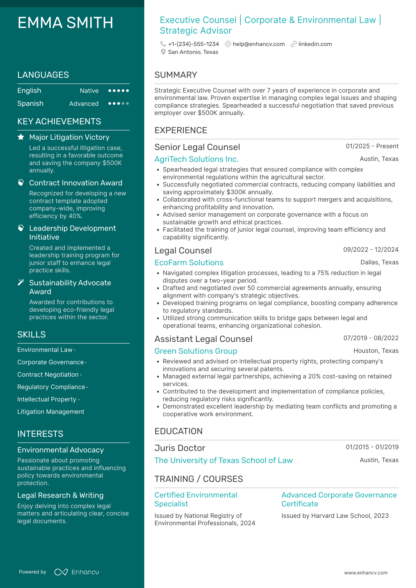 A resume example of a Executive Counsel