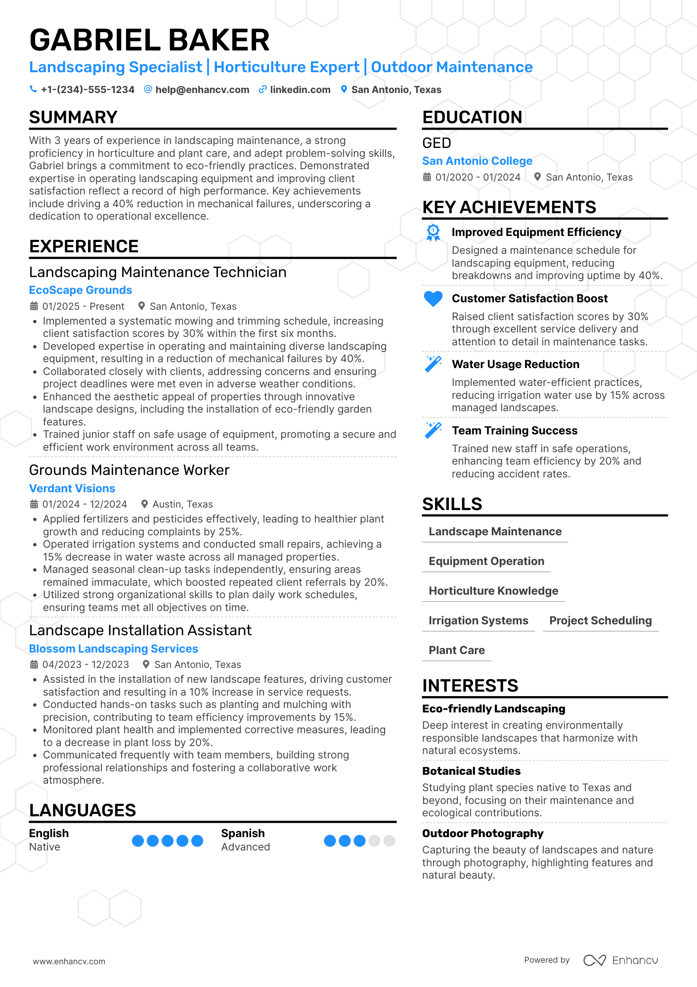 A resume example of a Landscaping Maintenance Worker