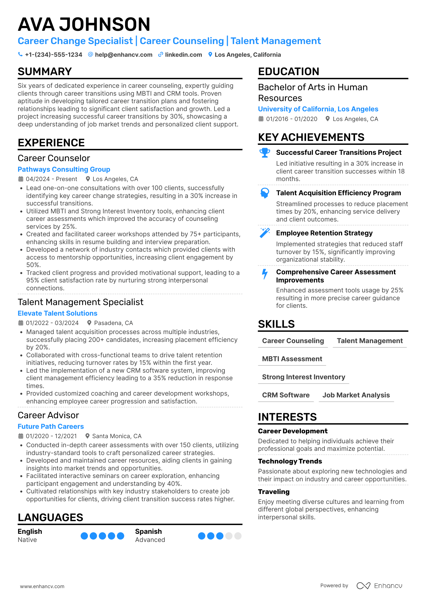 A resume example of a Career Change Specialist