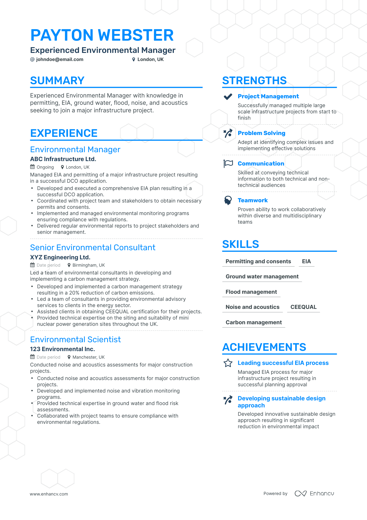 Simple Environmental Manager Resume Template