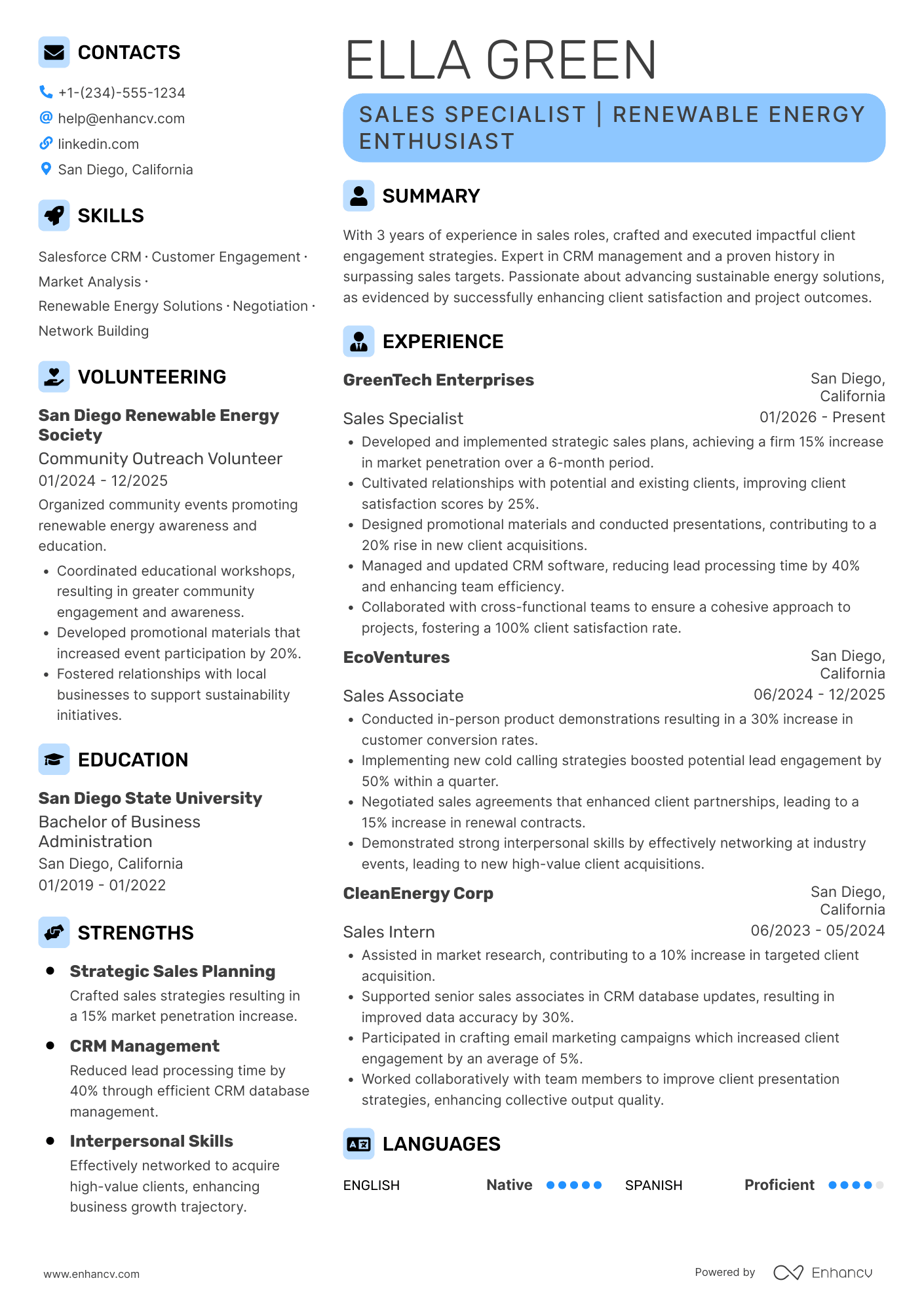 A resume example of a Outside Sales Associate