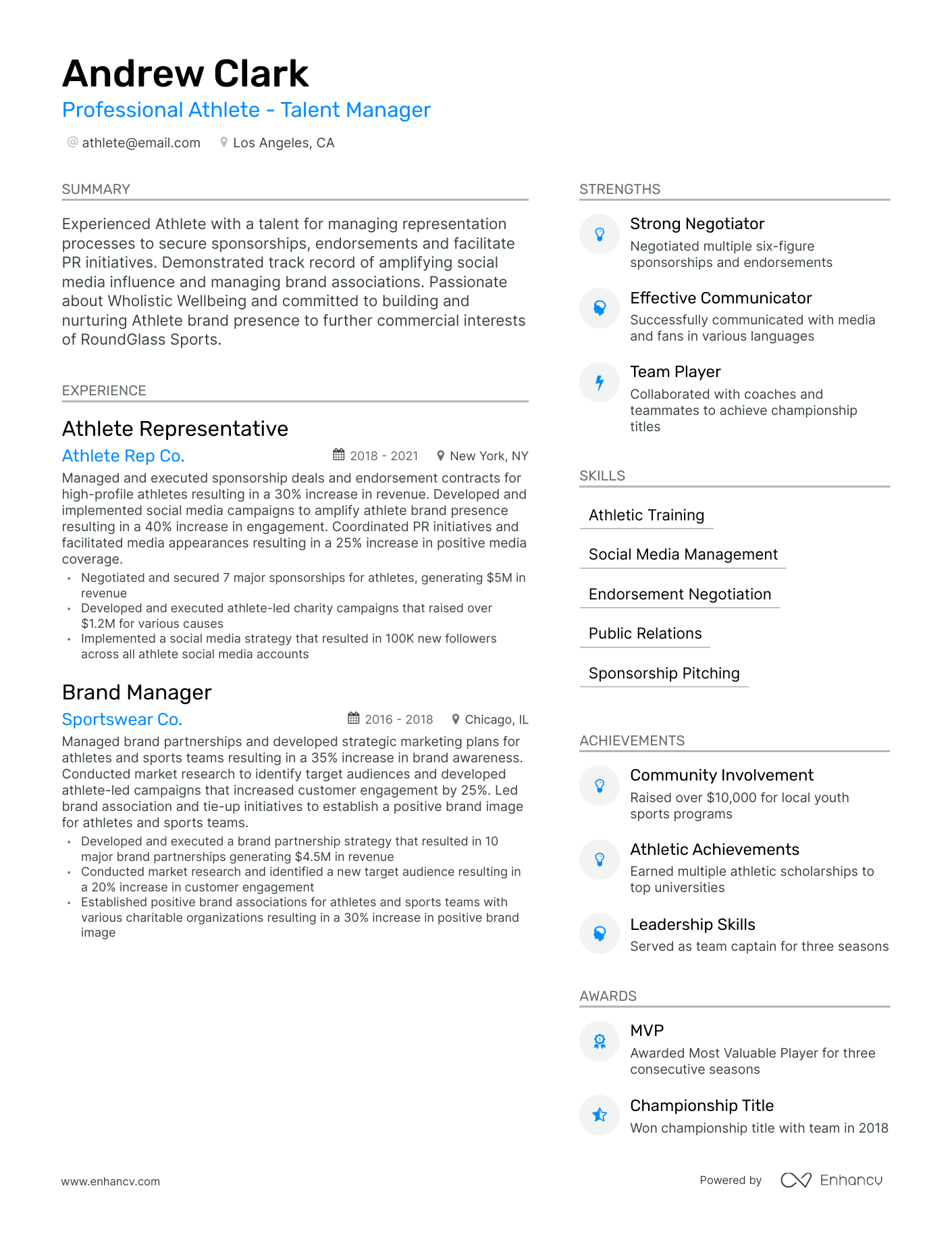 Modern Athlete Resume Template