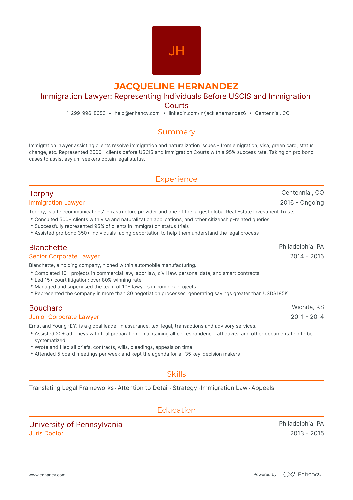 Traditional Immigration Lawyer Resume Template