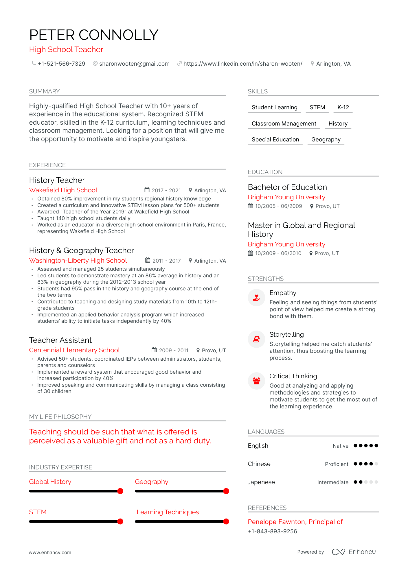 Modern High School Teacher Resume Template