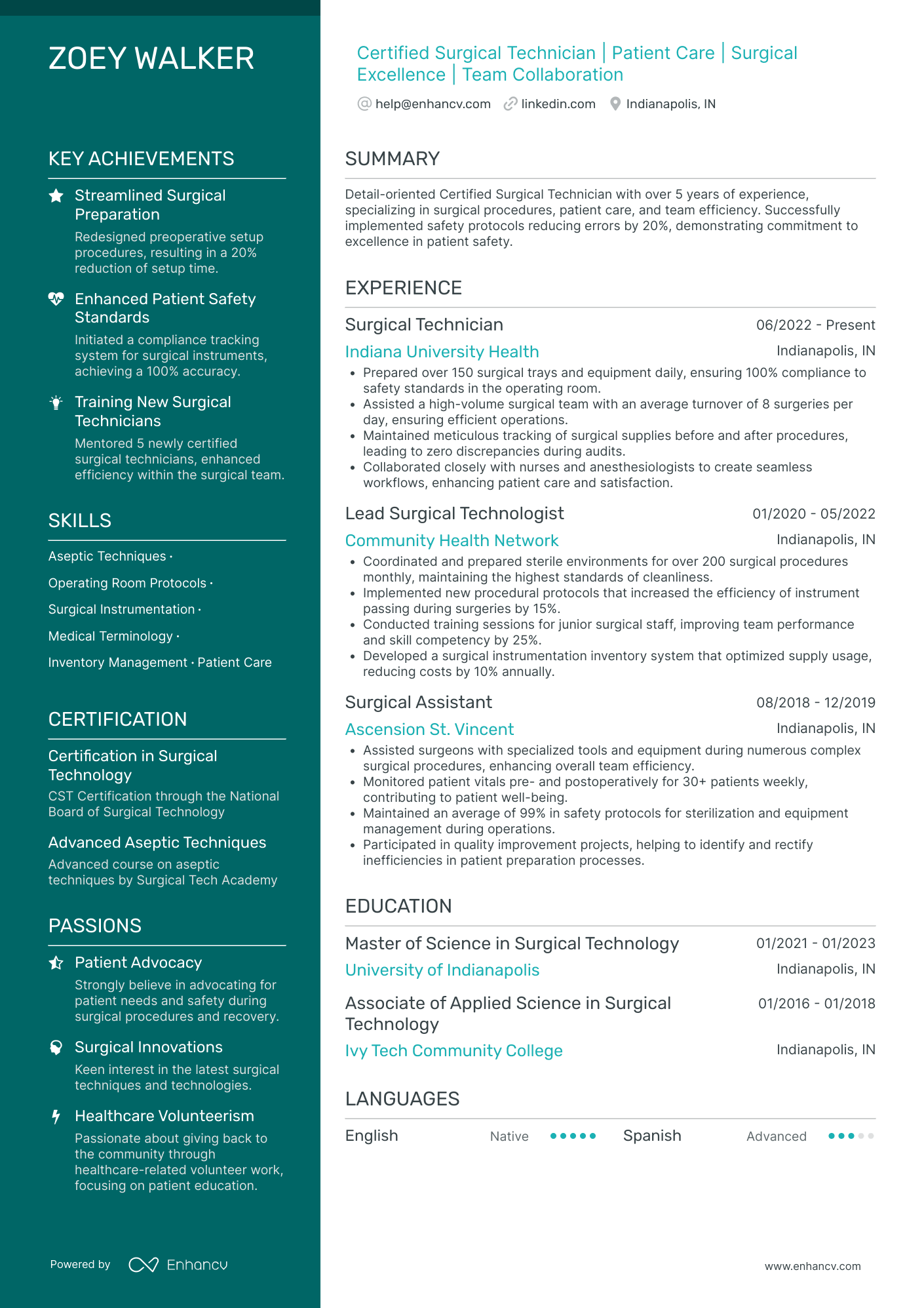 A resume example of a Surgical Tech