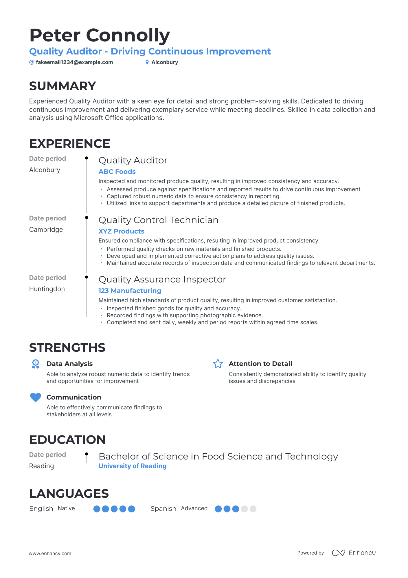 Timeline Quality Auditor Resume Template