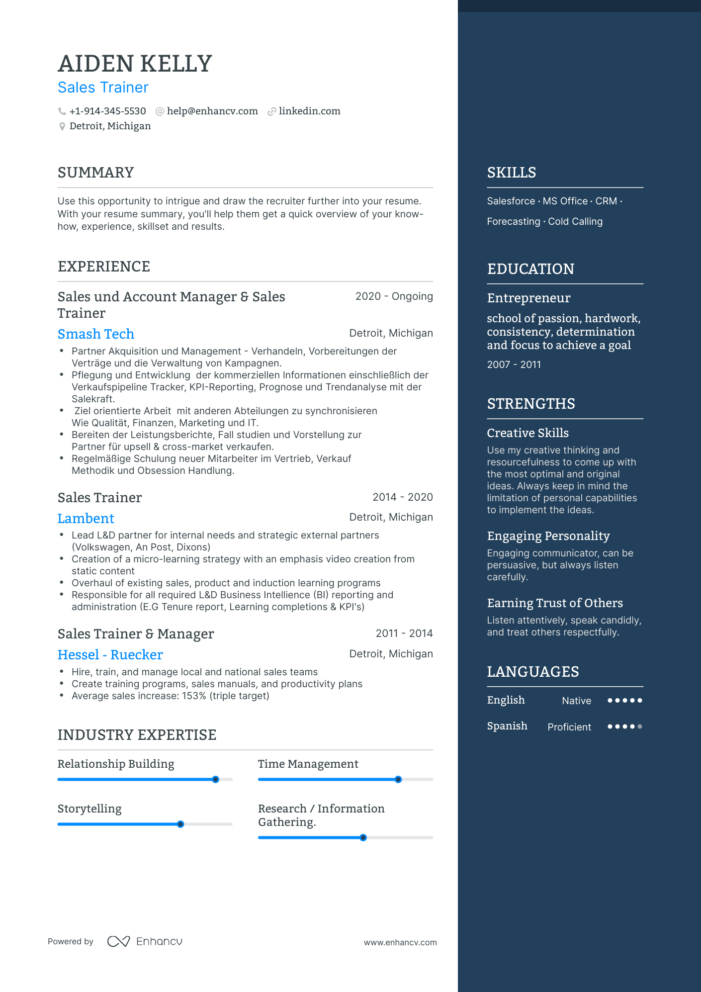 Sales Trainer Resume Examples & Guide for 2023 (Layout, Skills ...