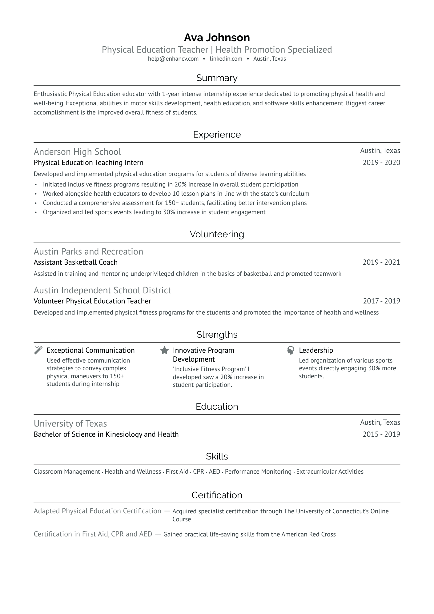 physical education resume format