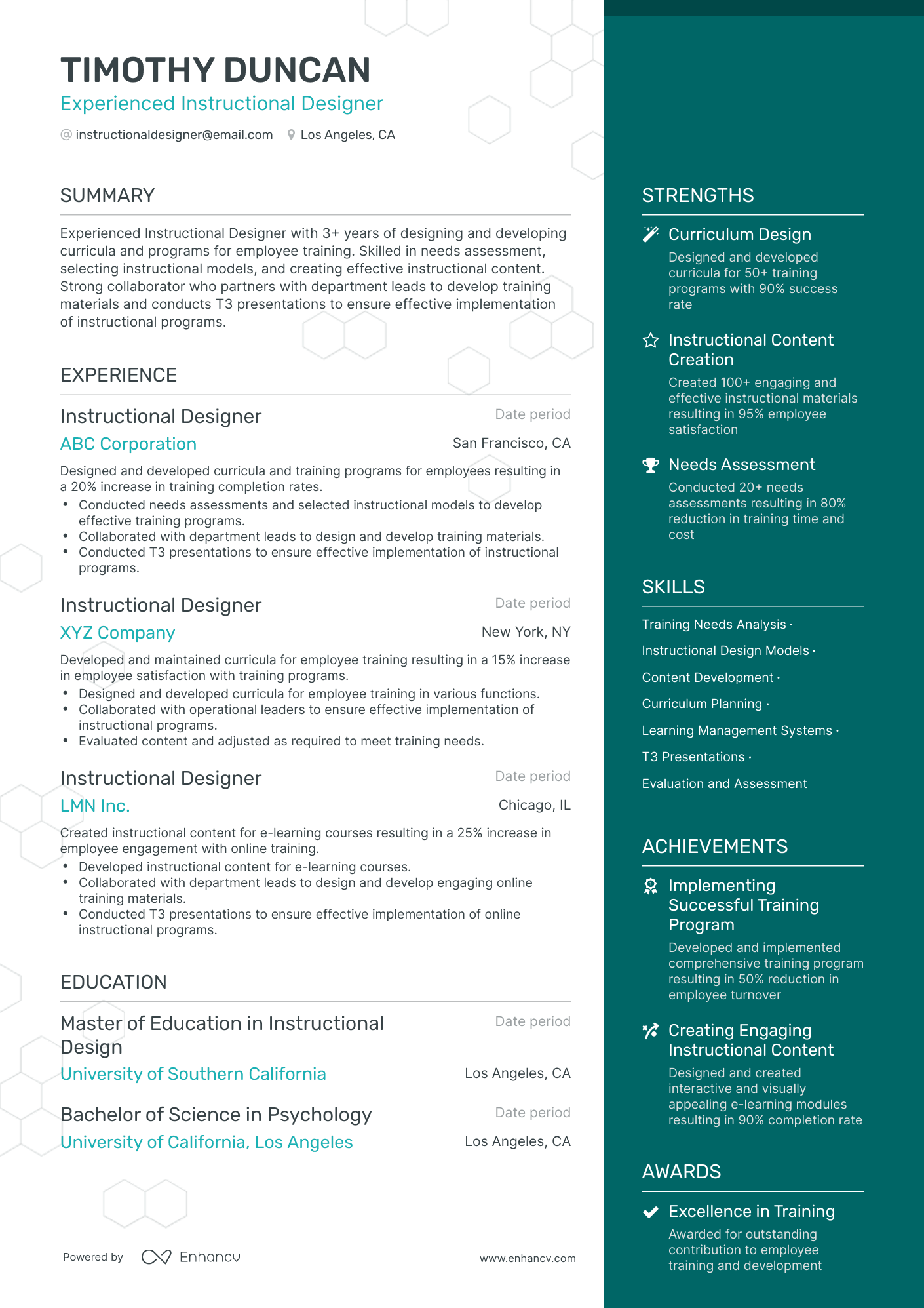 One Page Instructional Designer Resume Template