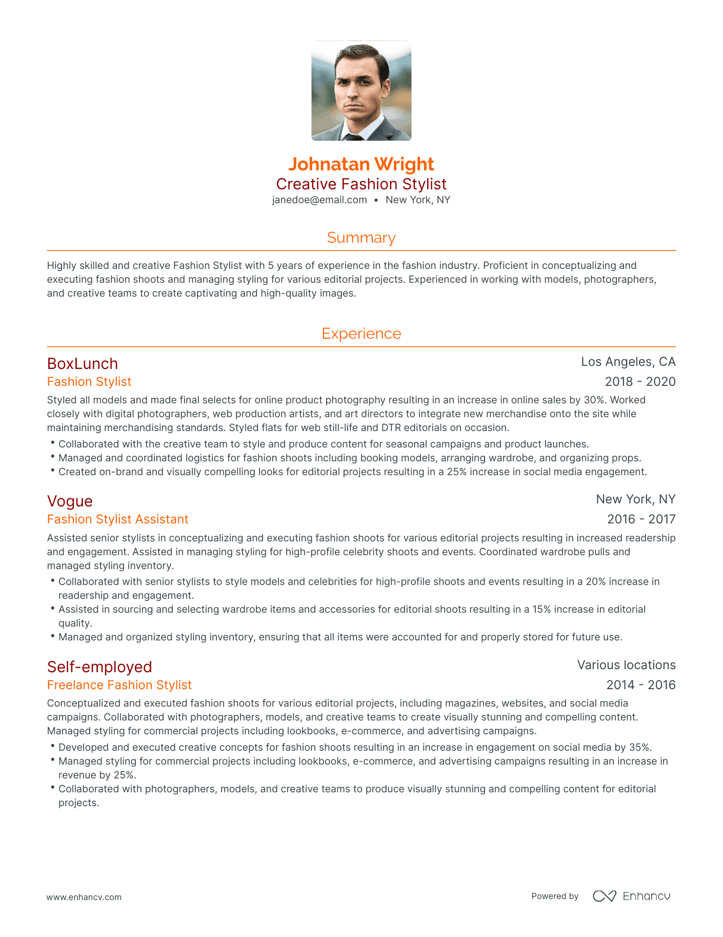 Traditional Fashion Stylist Resume Template