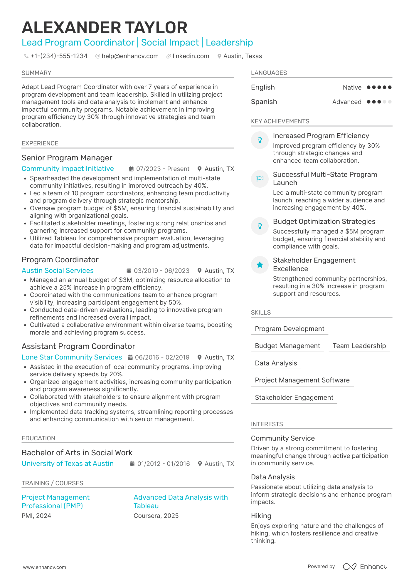 A resume example of a Lead Program Coordinator