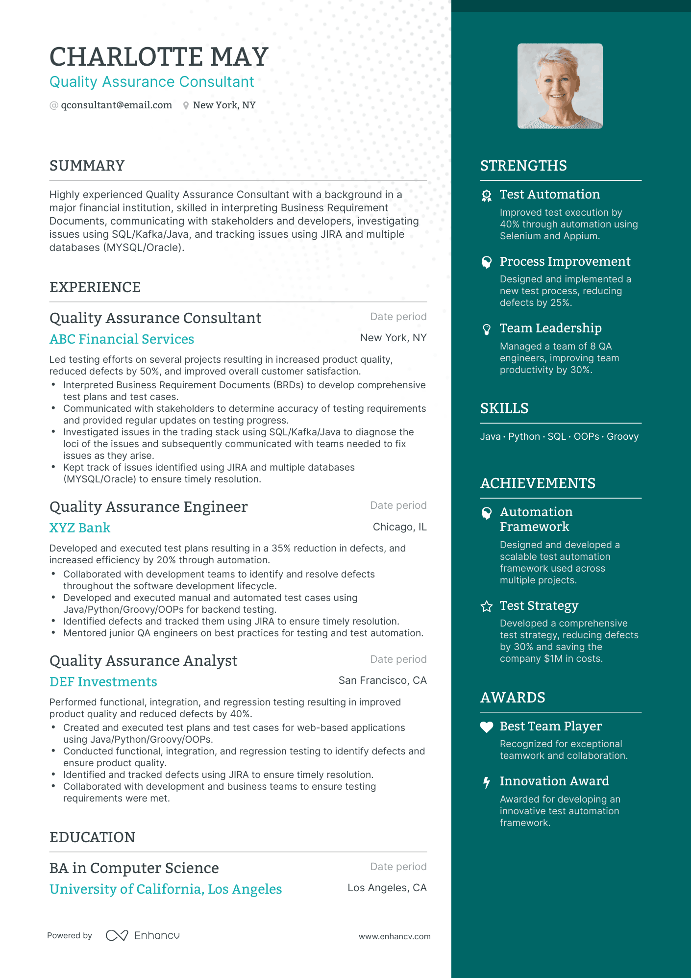 One Page Quality Consultant Resume Template