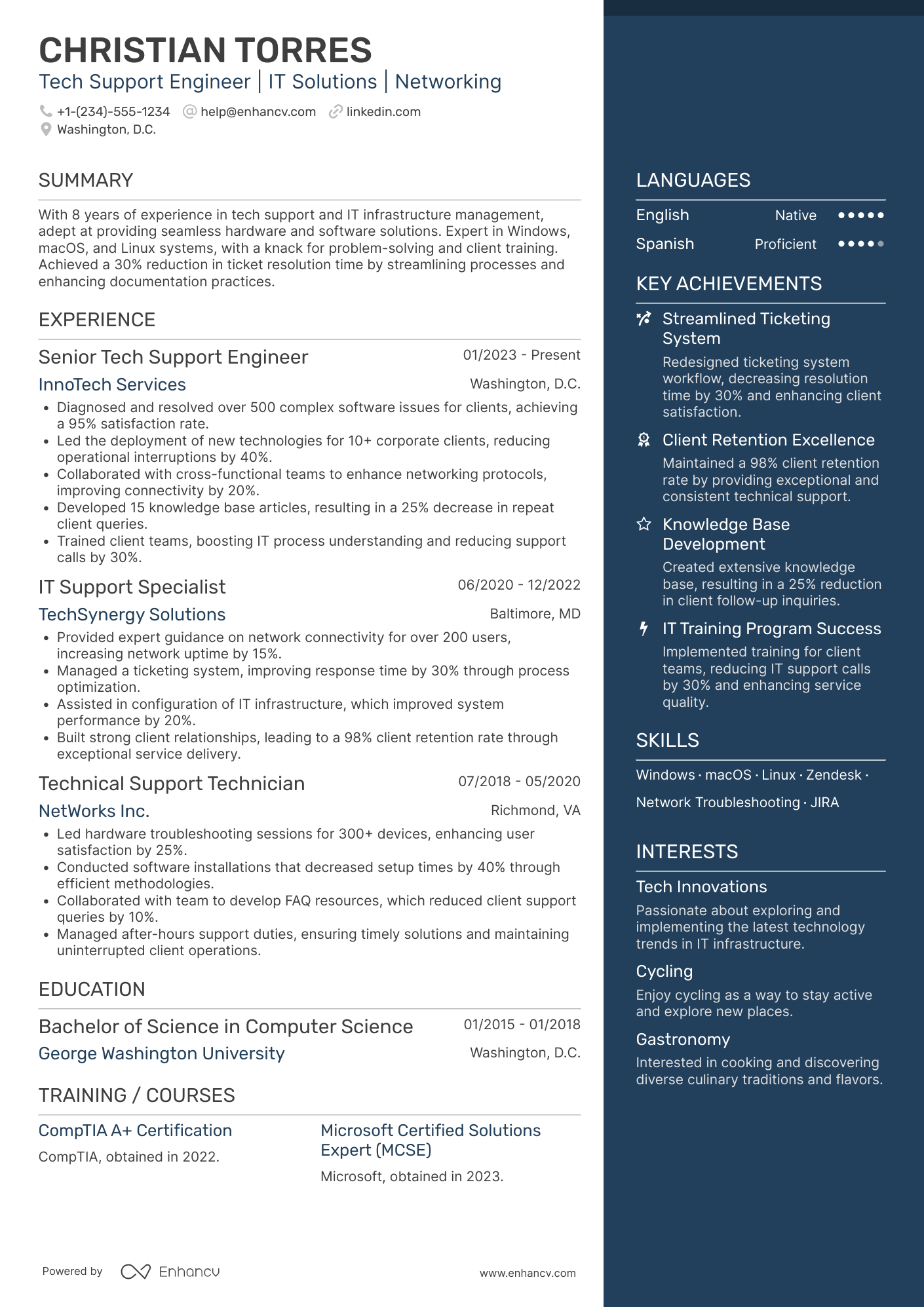 A resume example of a Tech Support Engineer